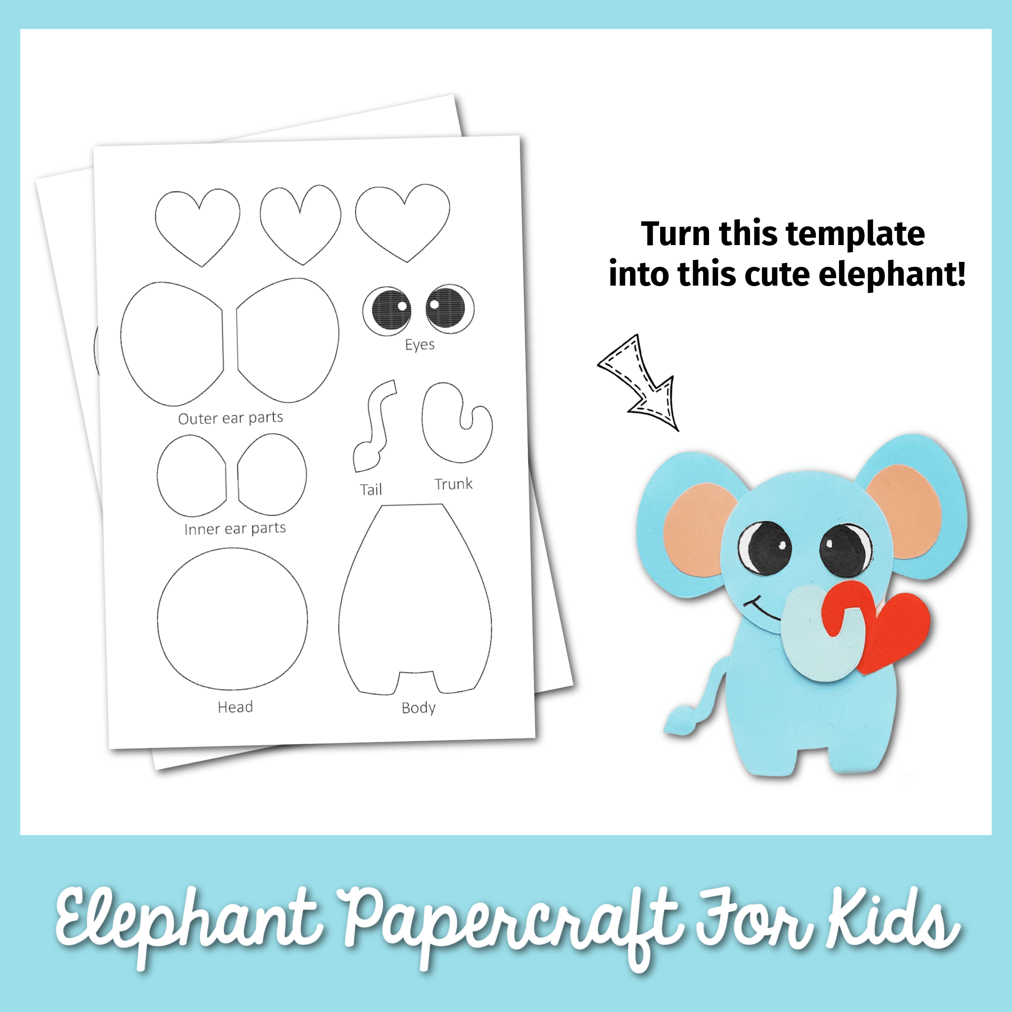 Elephant Papercraft For Kids within Cute Printable Paper Crafts