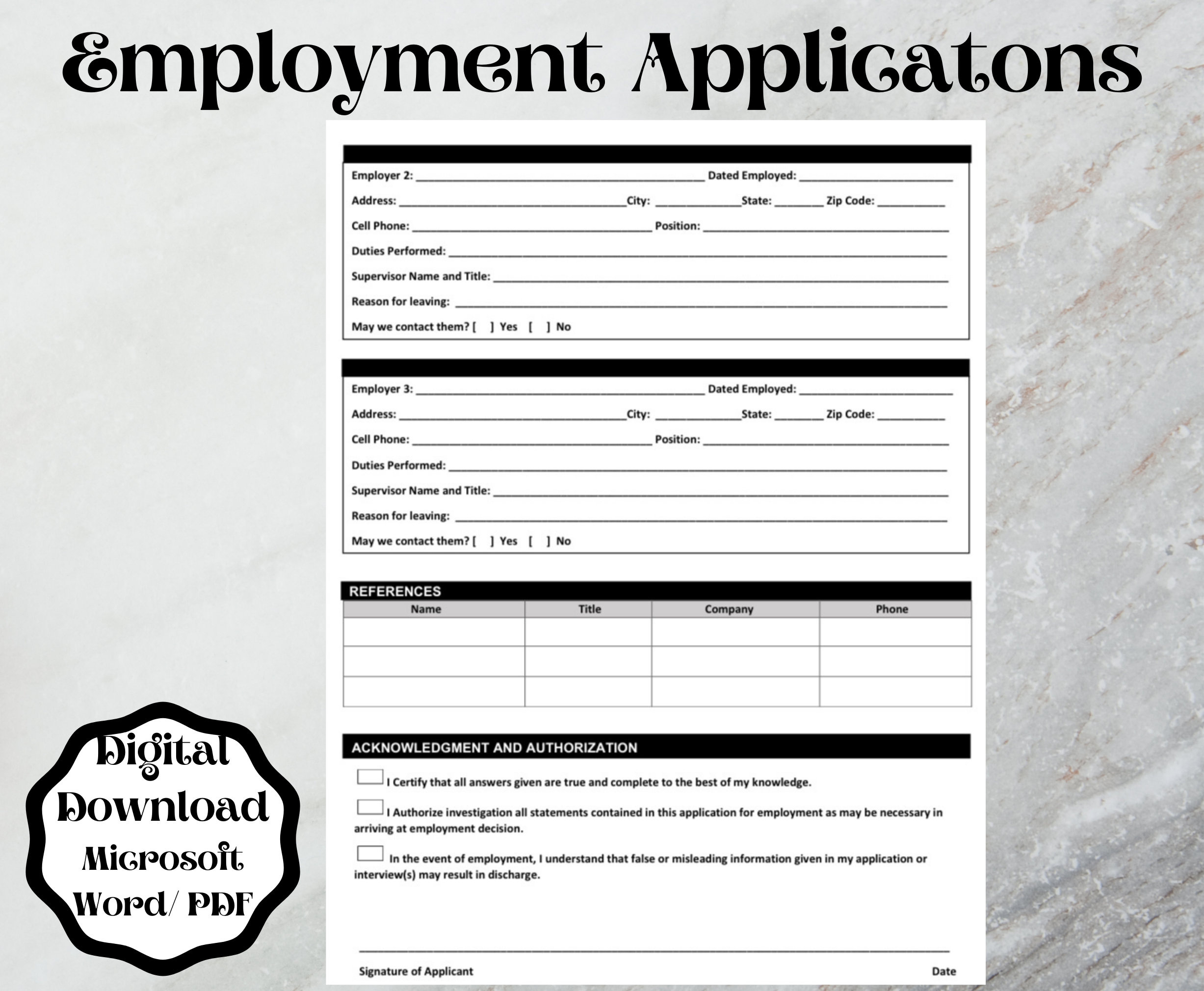 Employment Application Form Template (Word Printable&amp;amp; Editable) intended for Printable Paper Job Applications