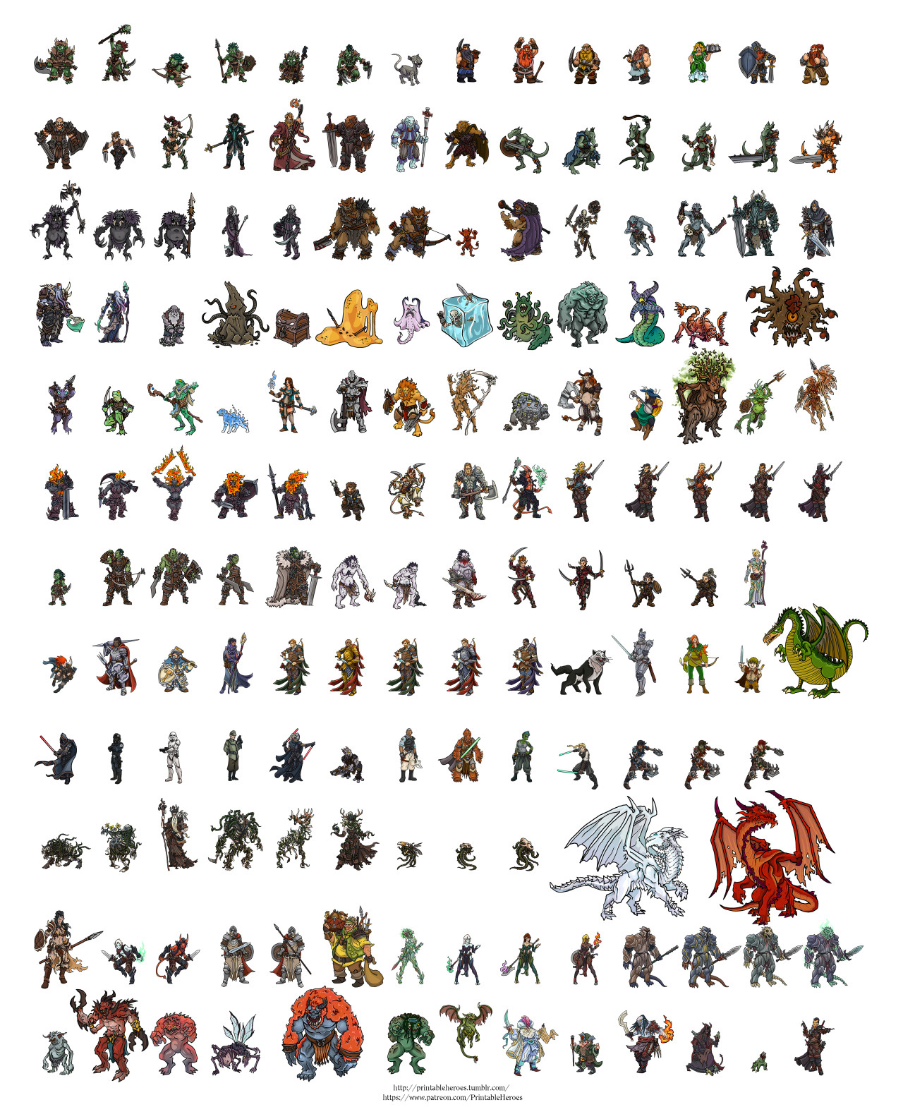 Every Printable Hero Created Thus Far (I Think?). Full Resolution in Printable Paper Minis Dnd