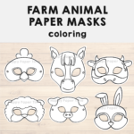 Farm Animal Paper Masks Printable Coloring Craft Activity Costume In Printable Paper Mask Template