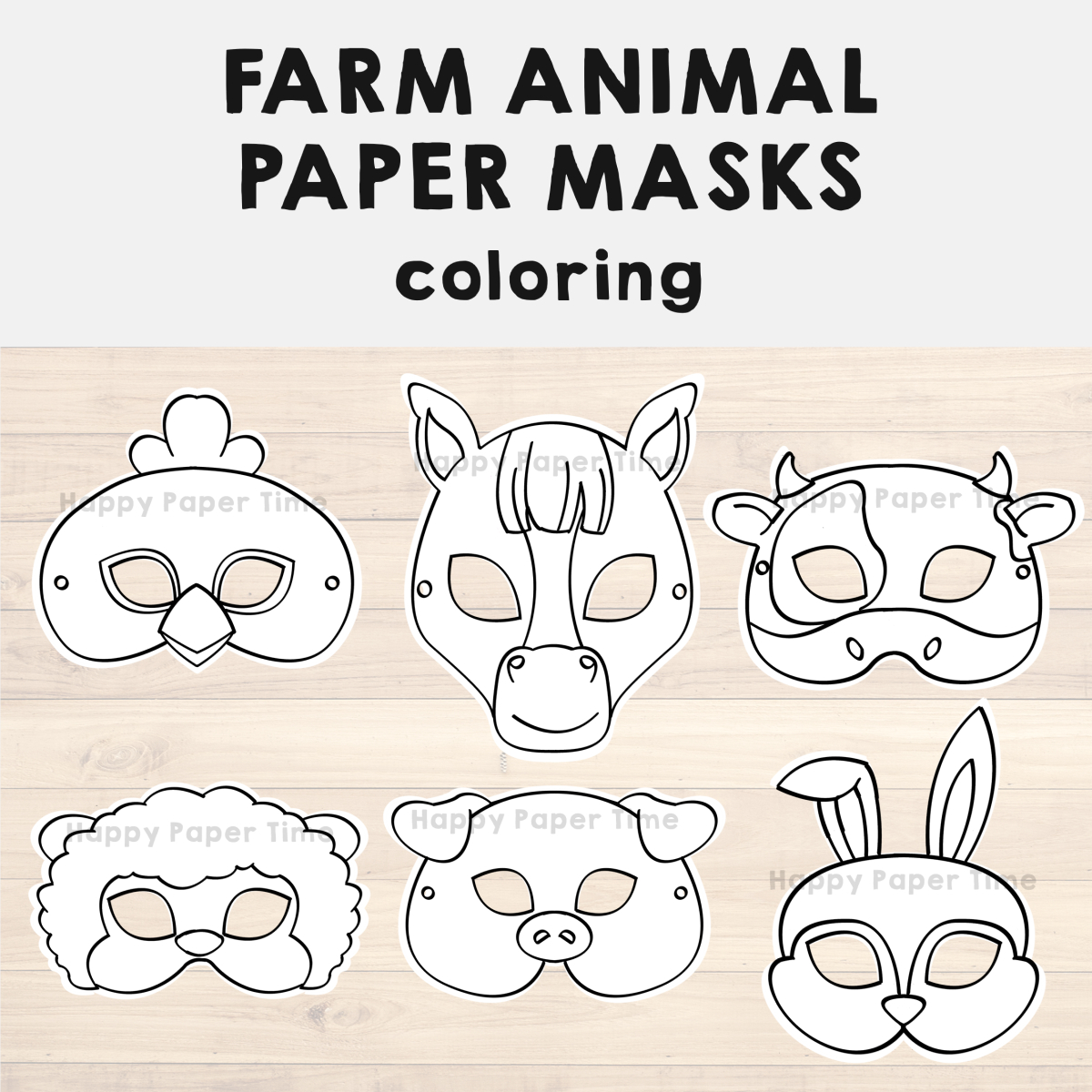 Farm Animal Paper Masks Printable Coloring Craft Activity Costume in Printable Paper Mask Template