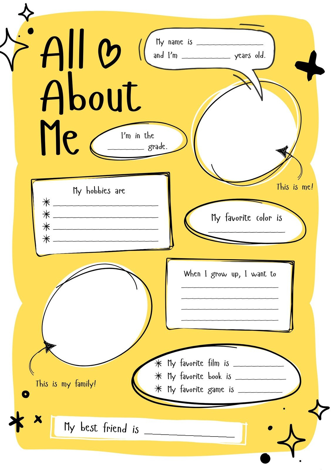 Free And Printable All About Me Worksheet Templates | Canva with All About Me Printable Paper