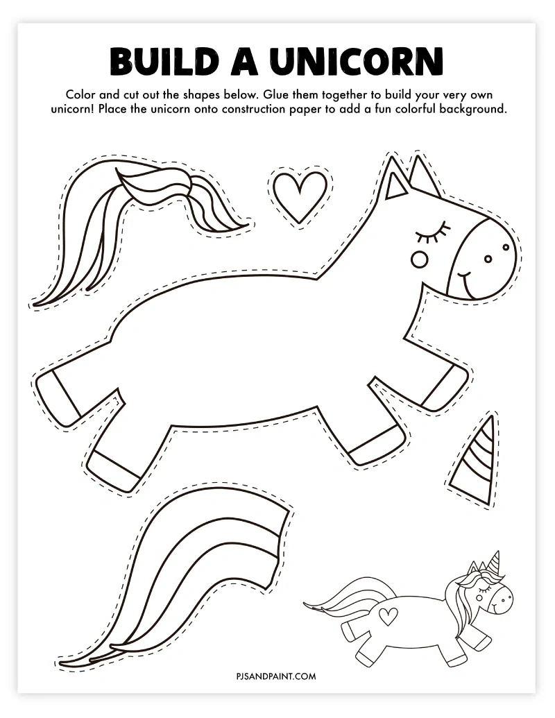 Free Printable Build A Unicorn Craft - Pjs And Paint inside Unicorn Printable Paper