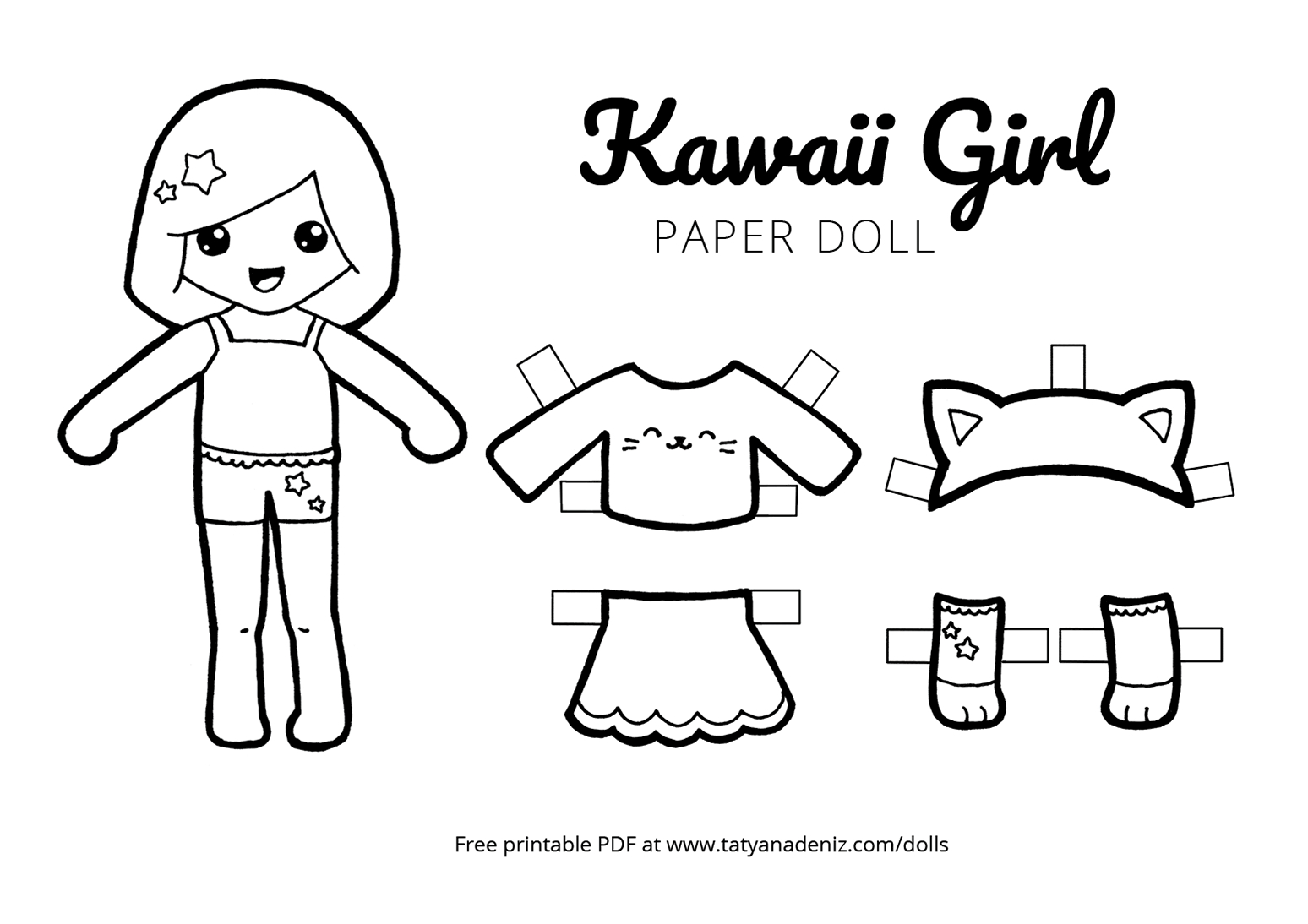 Free Printable Kawaii Paper Dolls Colouring Pages inside Printable Paper Dolls Coloring Pages