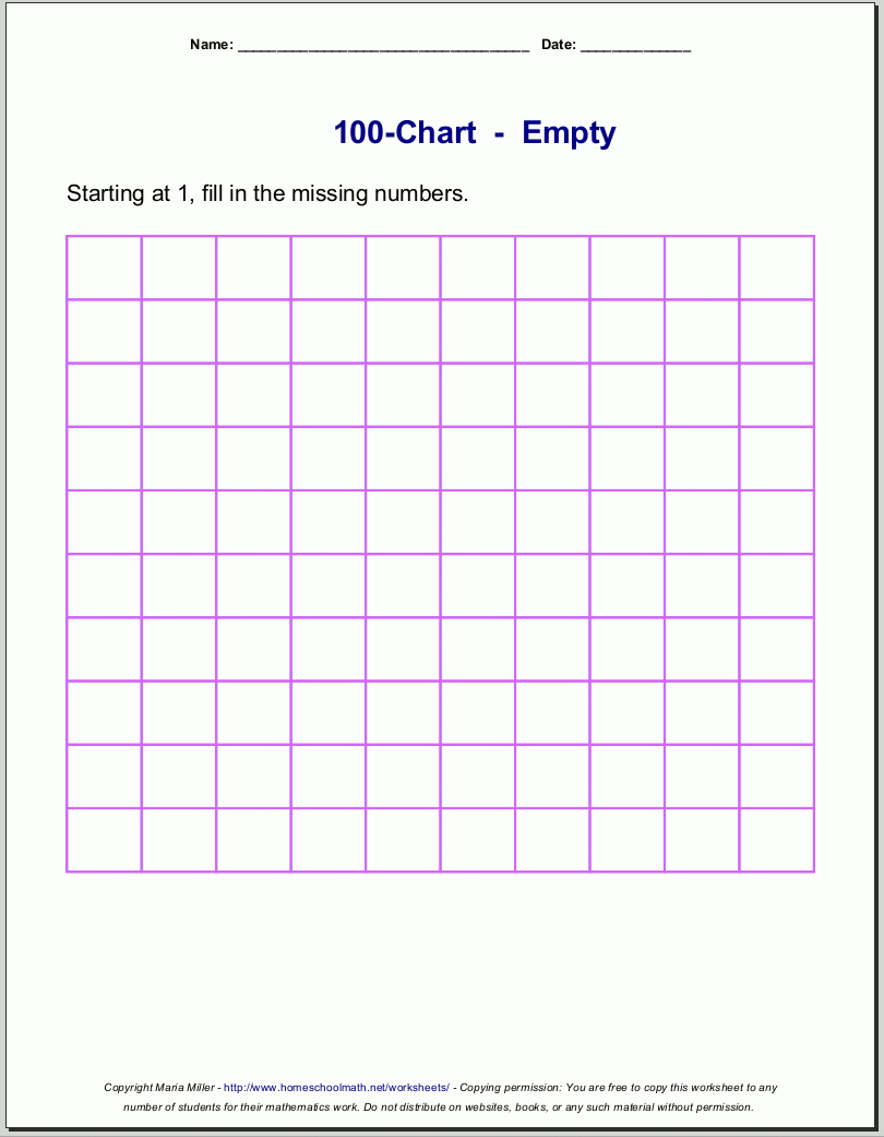 Free Printable Number Charts And 100-Charts For Counting, Skip in Free Printable 100 Grid Paper
