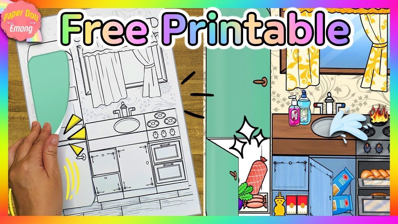 Free Printable Paper Dollhouse #3 Paper Quiet Book The Kitchen | Diy Coloring Book Making in Free Printable Paper Doll House