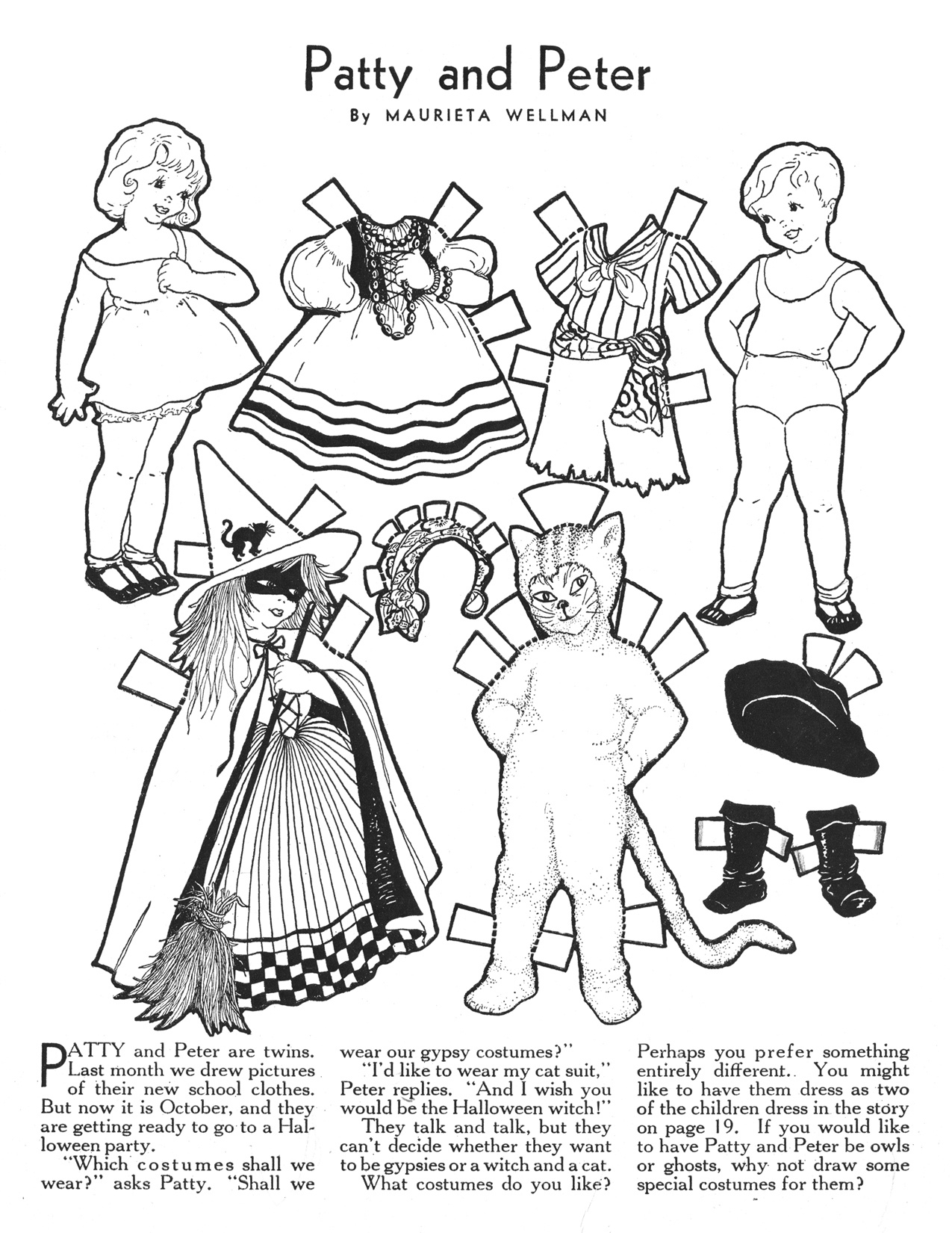 Free Vintage Halloween Paper Doll To Print intended for Free Printable Paper Dolls Black and White