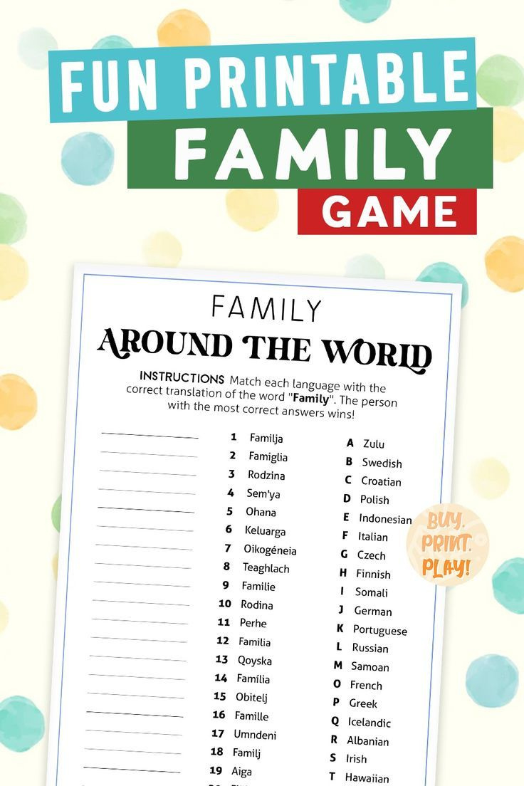 Fun Printable Family Game For Reunion Party with Family Printable Paper Games