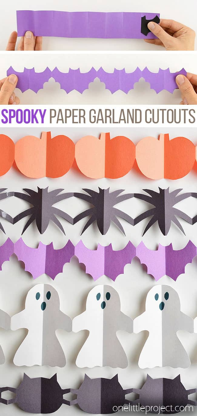Halloween Paper Garland Cutouts - Bats, Spiders, Pumpkins, Ghosts within Printable Paper Garland
