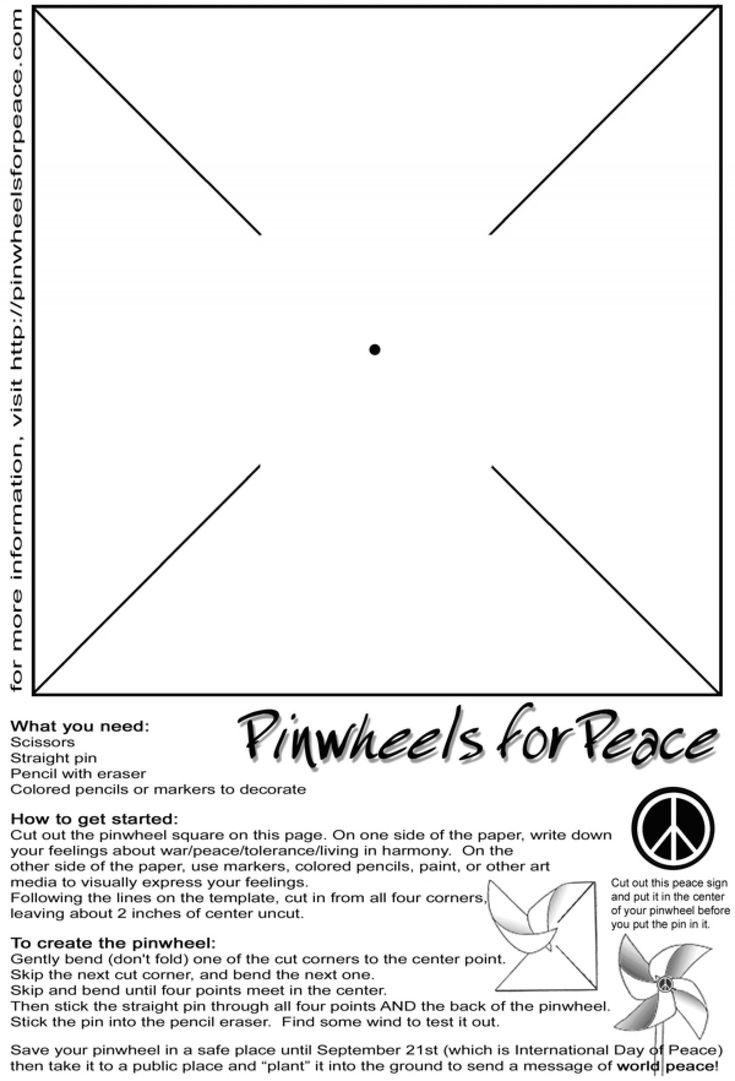 Handout 1: Peace Pinwheel Template And Instructions for Printable Paper Pinwheel Template