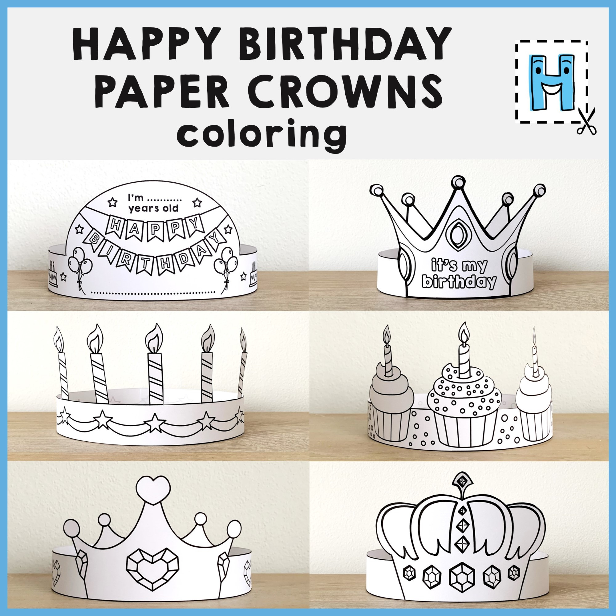 Happy Birthday Paper Crowns Headbands Hats Printable Coloring pertaining to Printable Paper Crowns