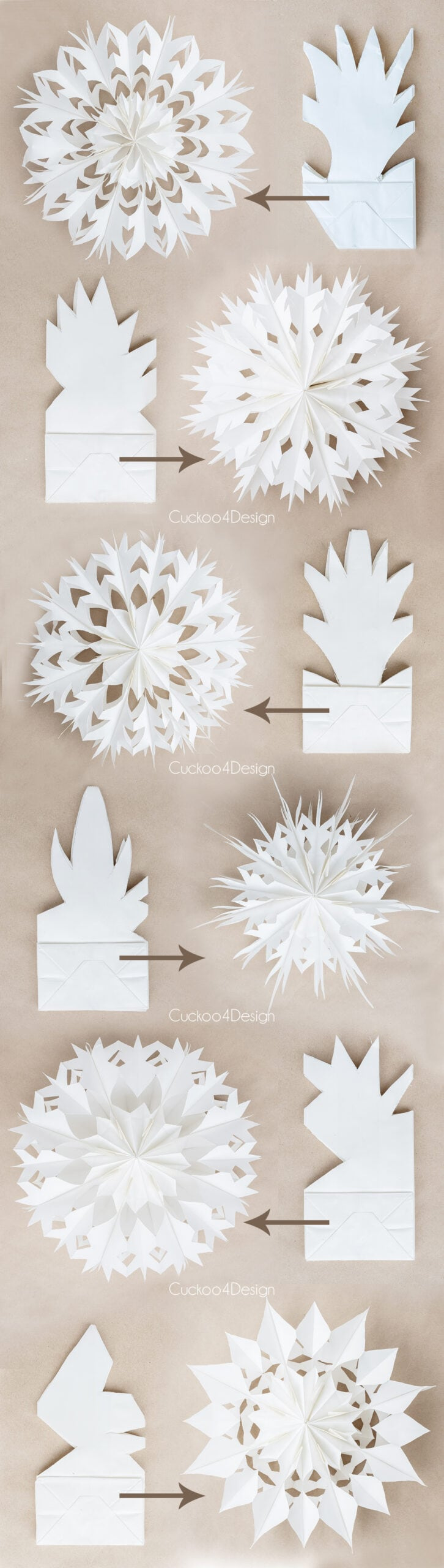 How To Make 3D Paper Bag Snowflakes Using Lunch Bags - Cuckoo4Design with Free Printable Paper Bag Snowflake Template