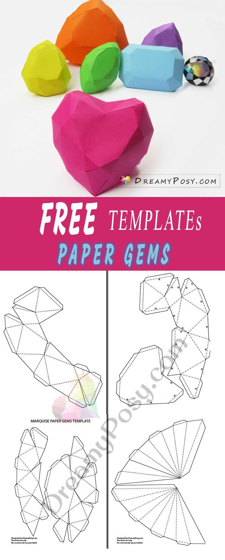 How To Make 3D Paper Gems Collection, Free Templates And Tutorial pertaining to Printable Paper Gem Template