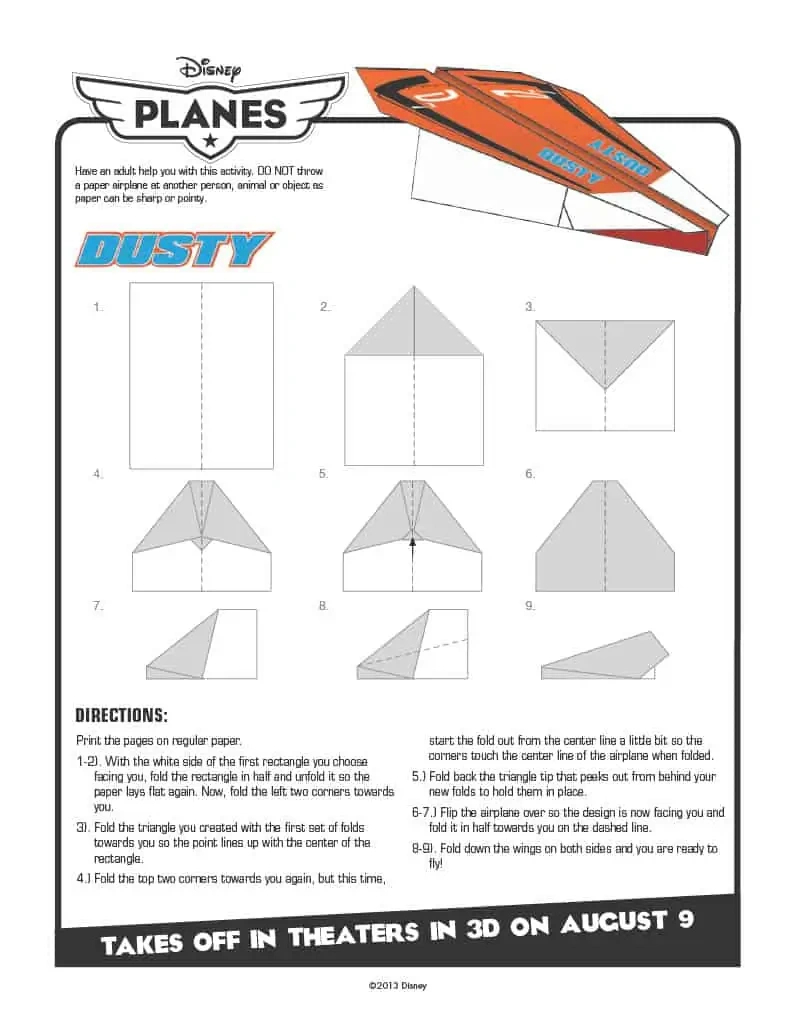 How To Make A Paper Airplane - Disney Planes Style in Free Printable Paper Airplane Instructions