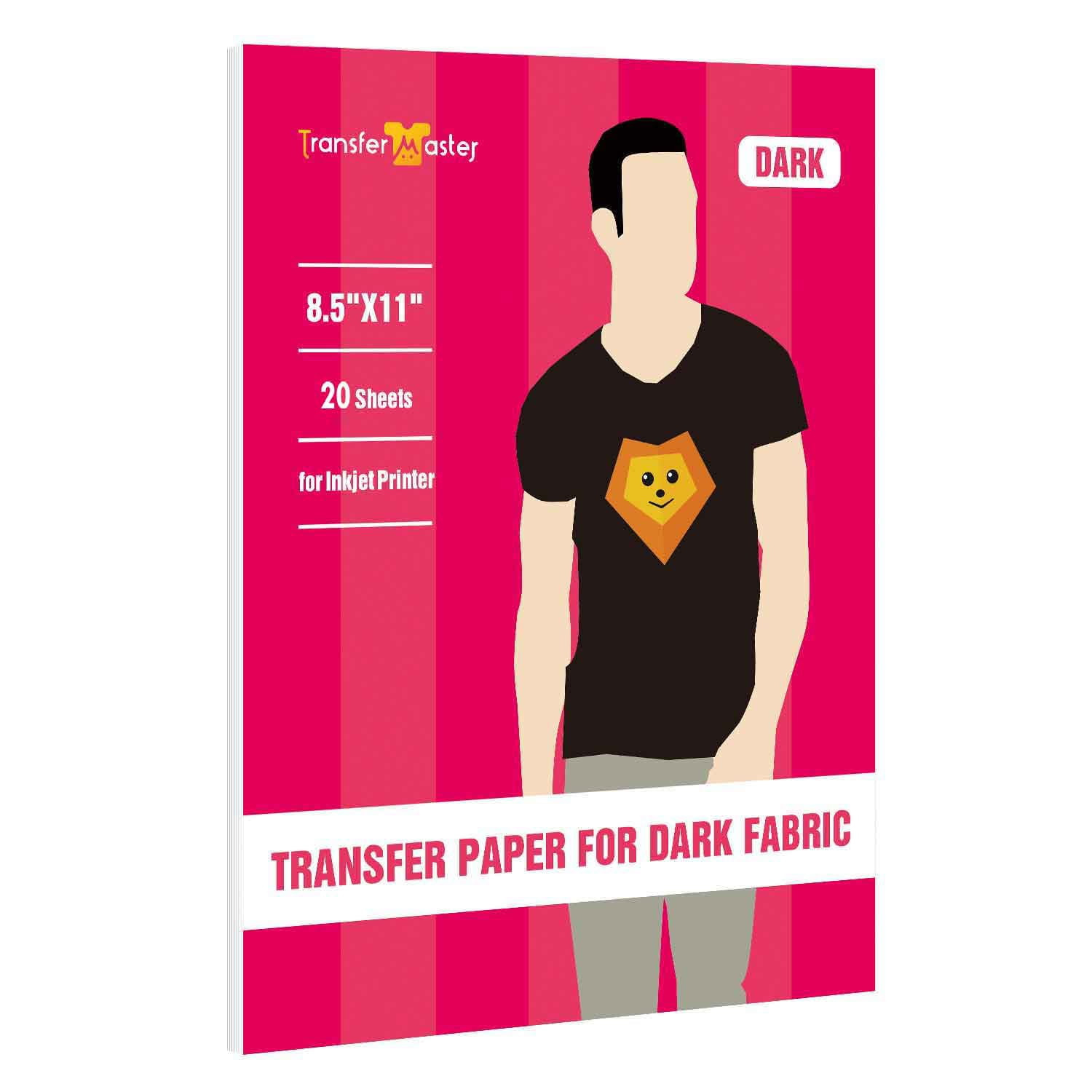 Inkjet Printable Iron On Heat Transfer Paper For Dark Fabric T-Shirts, 20 Sheets Dark Transfer Paper 8.5X11 Compatible Cricut with Printable Paper Iron On