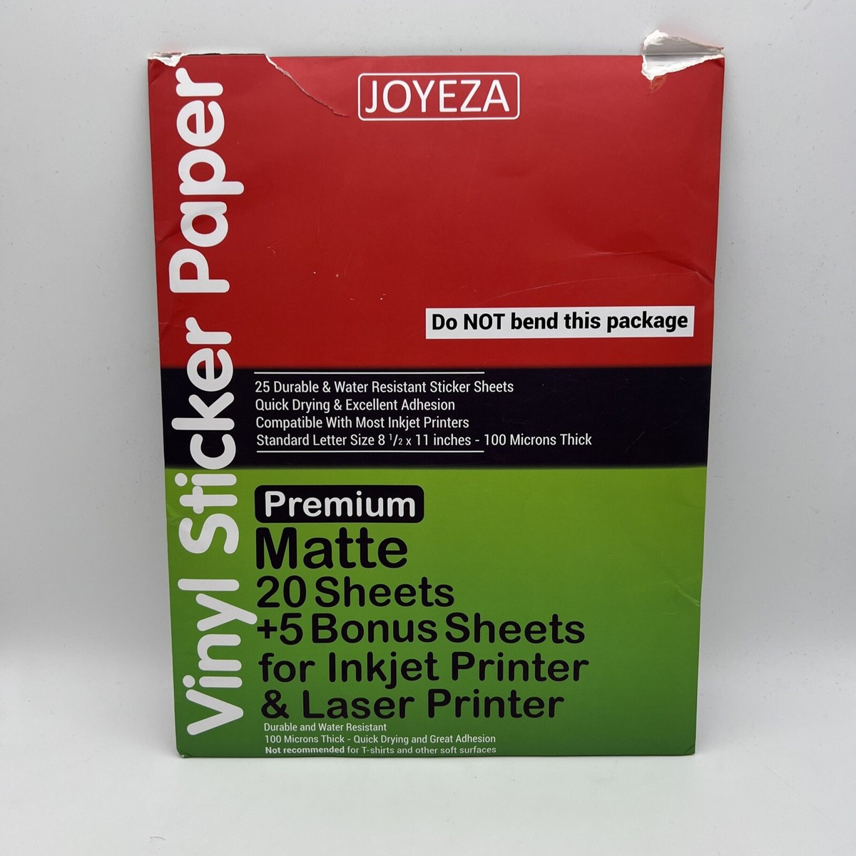 Joyeza 20 Sheet Premium Printable Vinyl Sticker Paper Inkjet &amp;amp; Laser Print White with Joyeza Premium Printable Vinyl Sticker Paper