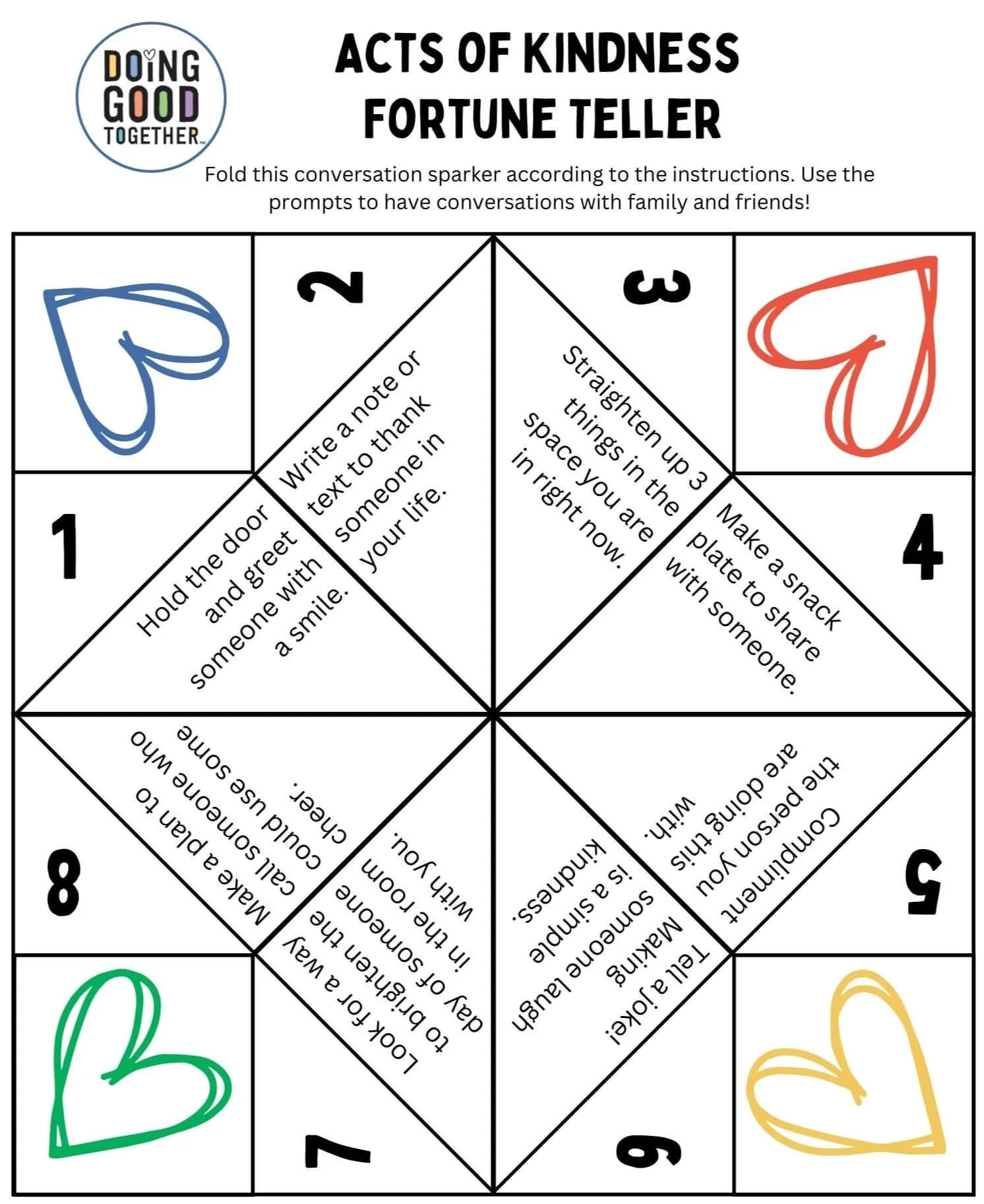 Kindness Fortune Tellers—Free Printables For Kids — Doing Good with regard to Printable Paper Fortune Teller