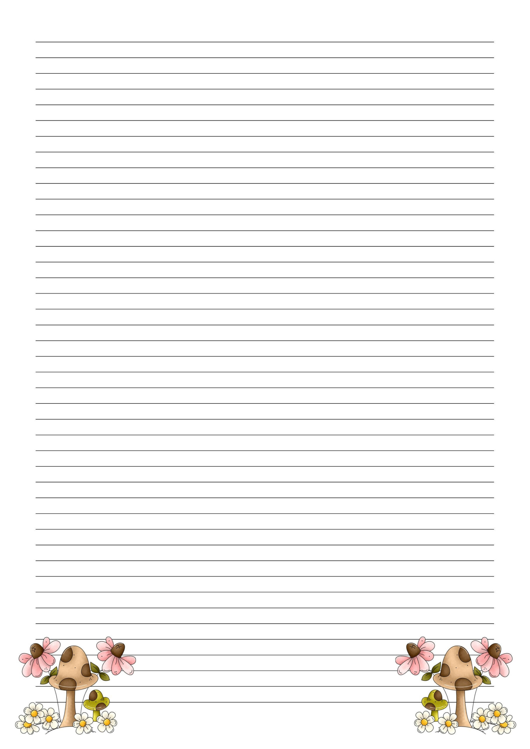 Lined A4/Legal Cute Mushroom Themed Writing Paper, Printable throughout Cute Printable Paper