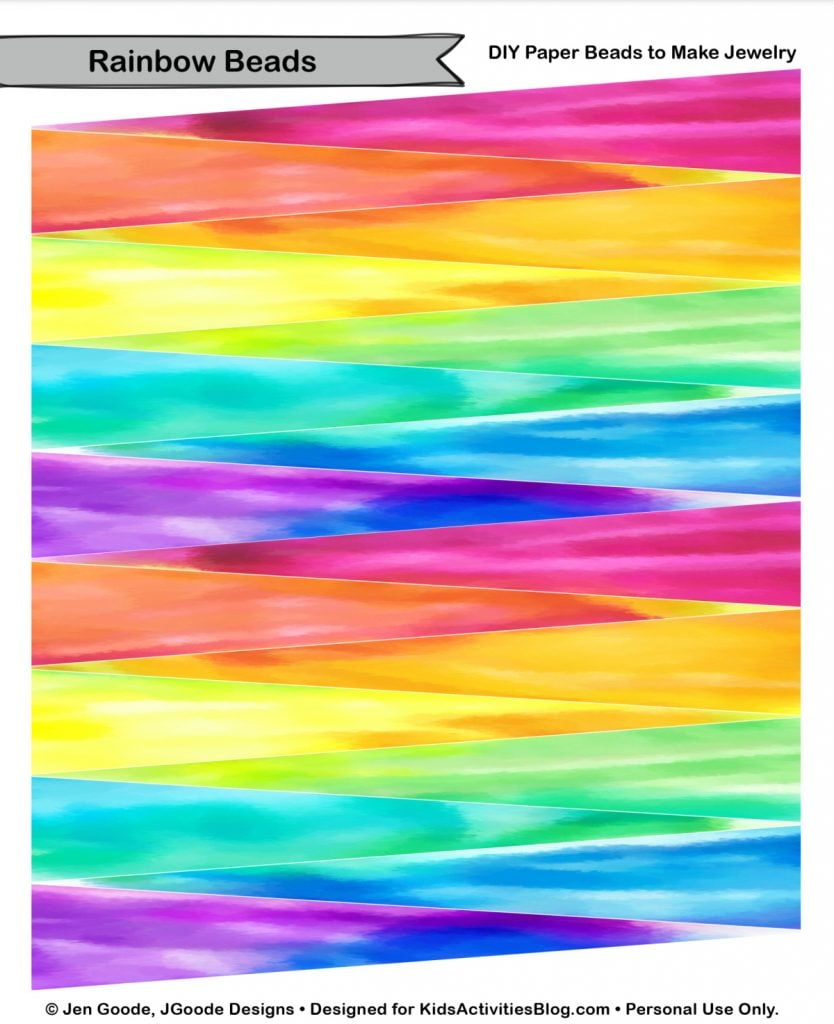 Make Your Own Rainbow Paper Beads With Printable Template Art for Printable Paper Beads Template