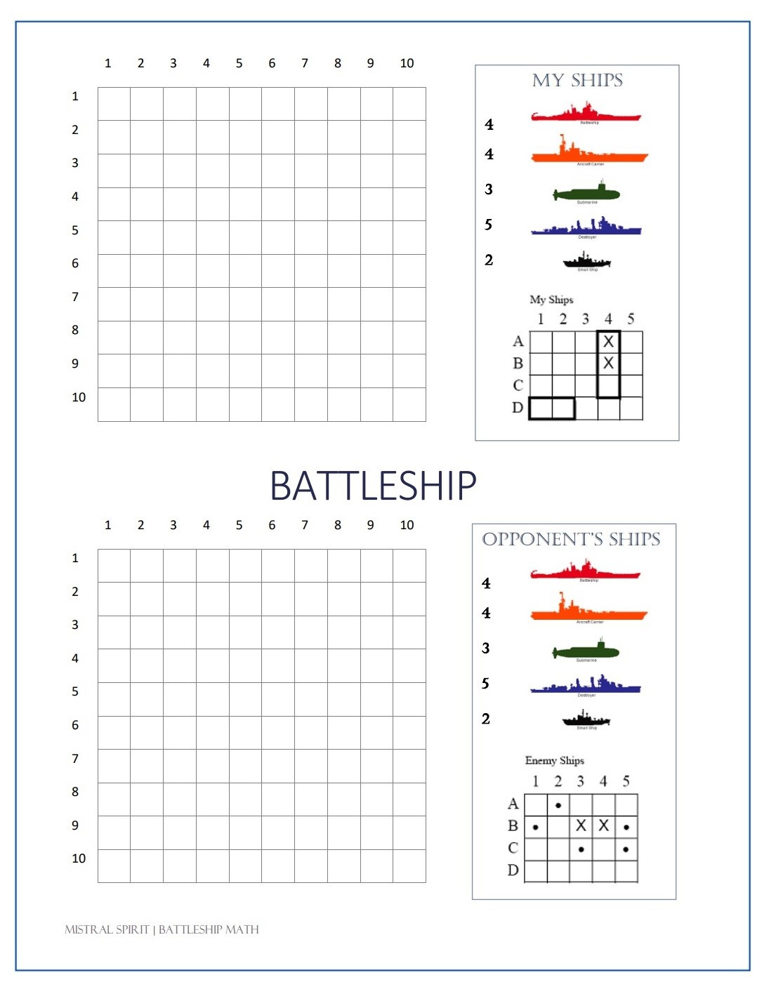 Making Math Fun For Kids - Part 3: Battleship - Conceptual Thinkers inside Battleship Grid Paper Printable