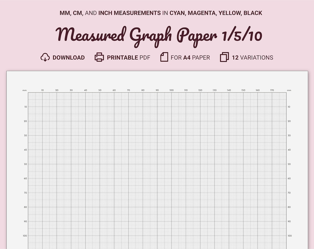 Measured Graph Paper, Millimeters/Centimeters/Inches, Printable A4, 10 Mm Margin, 1/5/10 Mm Guides, Cyan/Magenta/Yellow/Black - Etsy New Zealand within Design Graph Paper Printable