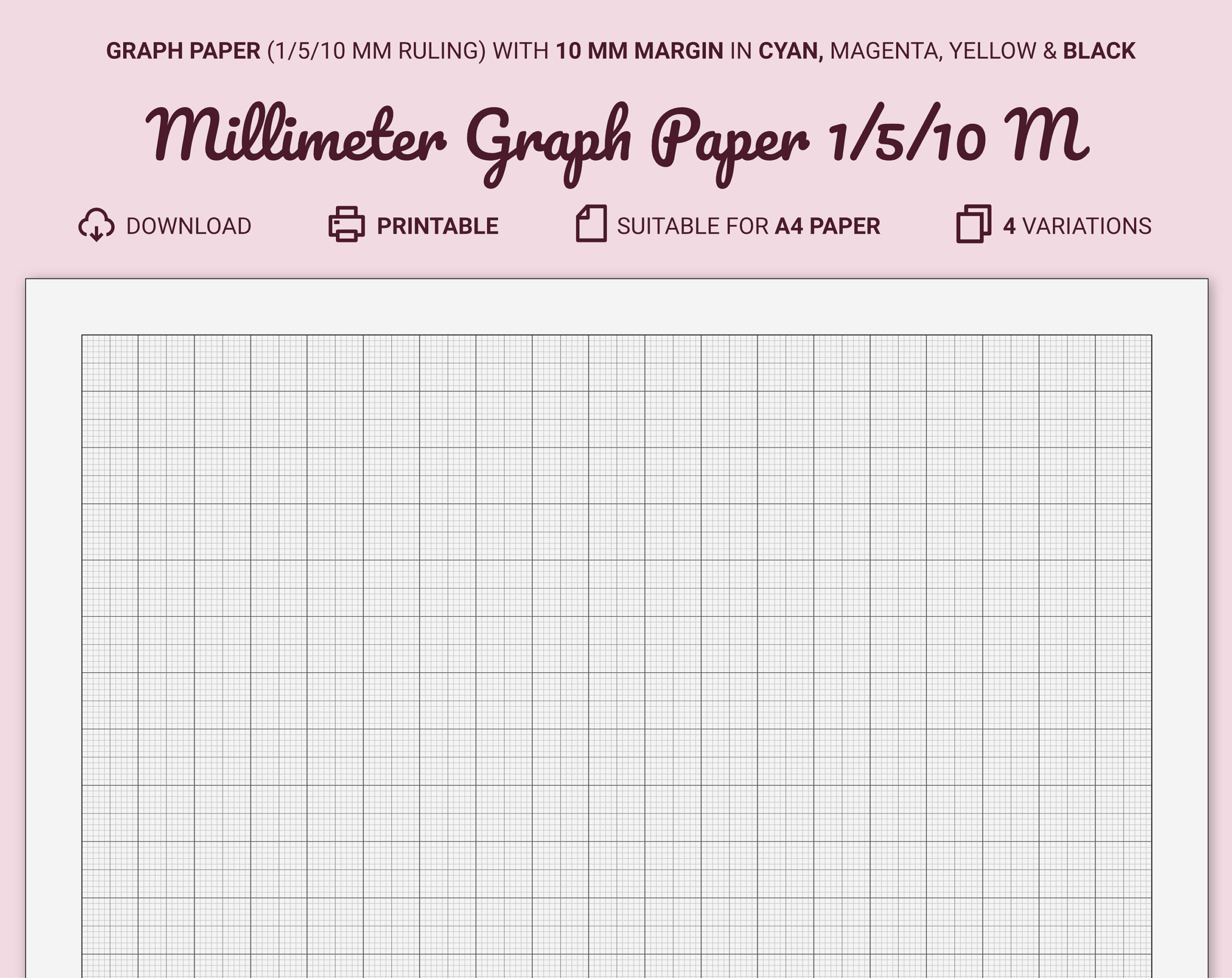 Millimeter Graph Paper Printable, A4, 10 Mm Margin, Guides At 1/5 for Millimeter Graph Paper Printable
