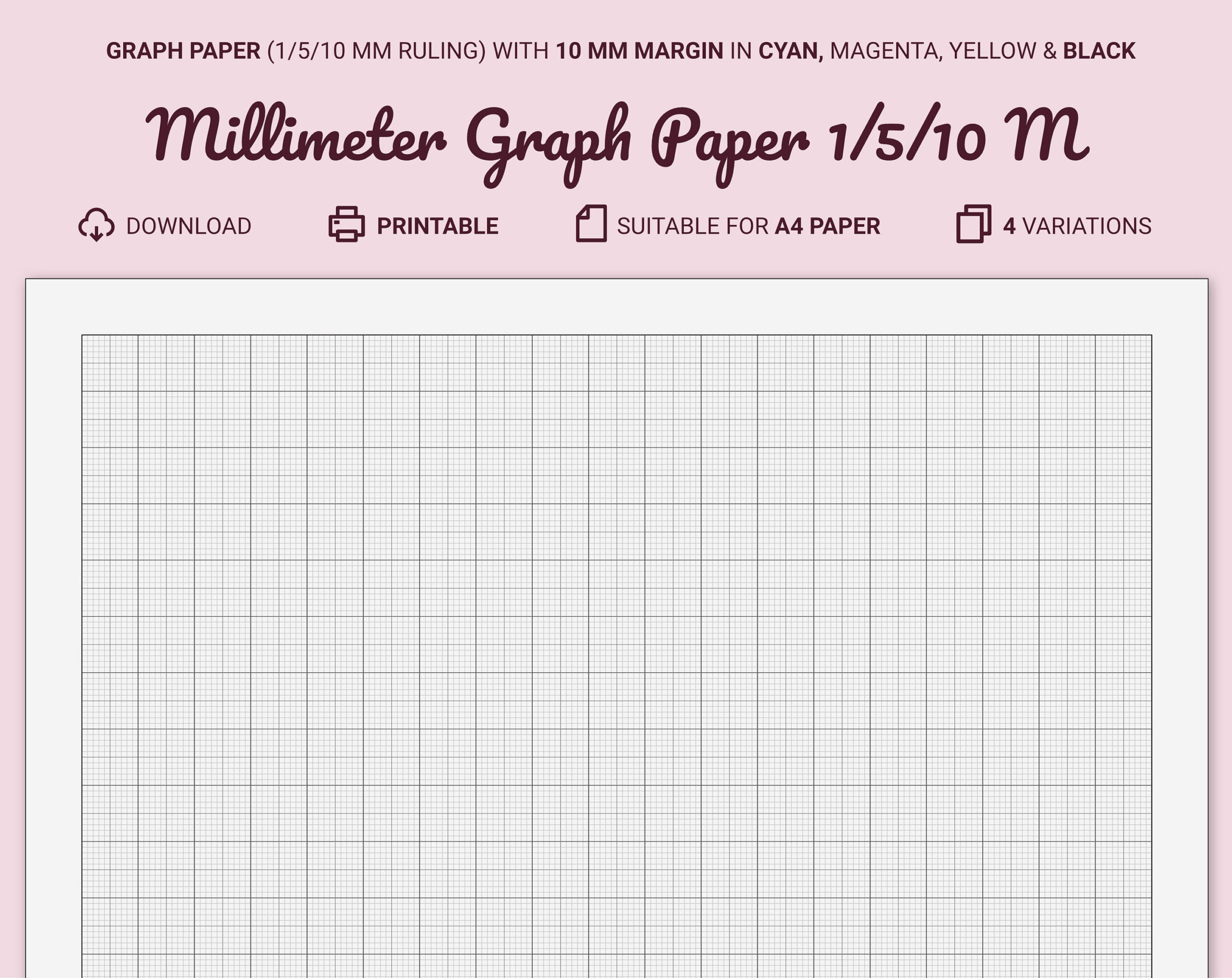 Millimeter Graph Paper Printable, A4, 10 Mm Margin, Guides At 1/5 inside Graph Paper Printable Mm