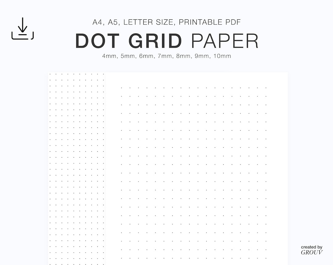 Minimal Dot Grid Printable Paper, 7 Größen, 4Mm, 5Mm, 6Mm, 7Mm, 8Mm, 9Mm, 10Mm, Bullet Journal Papier, Briefpapier, Sofort Download - Etsy.de with Printable Letter Size Dot Grid Paper