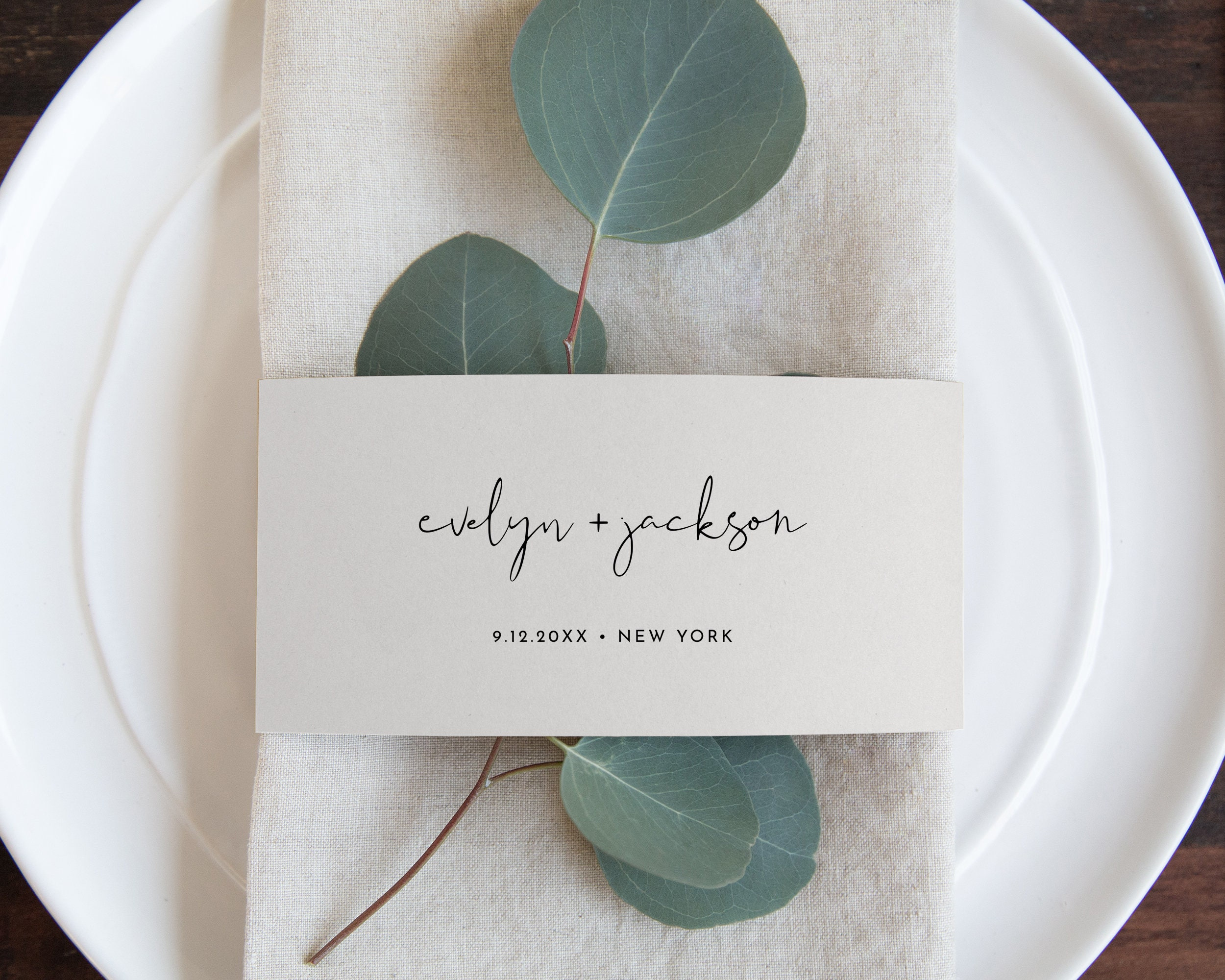 Minimalist Napkin Wrap Printable, Diy Modern Minimal Wedding Paper with regard to Printable Paper Napkin Ring Template