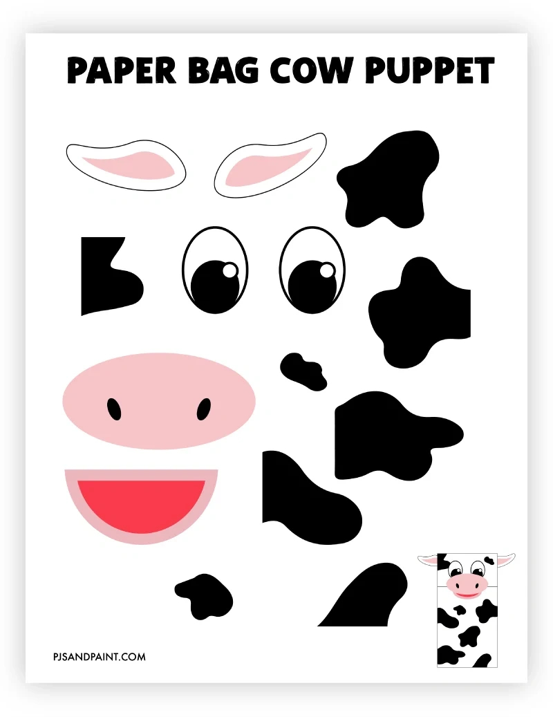 Paper Bag Cow Puppet Craft - With Free Printable Template pertaining to Free Printable Paper Bag Puppet Templates