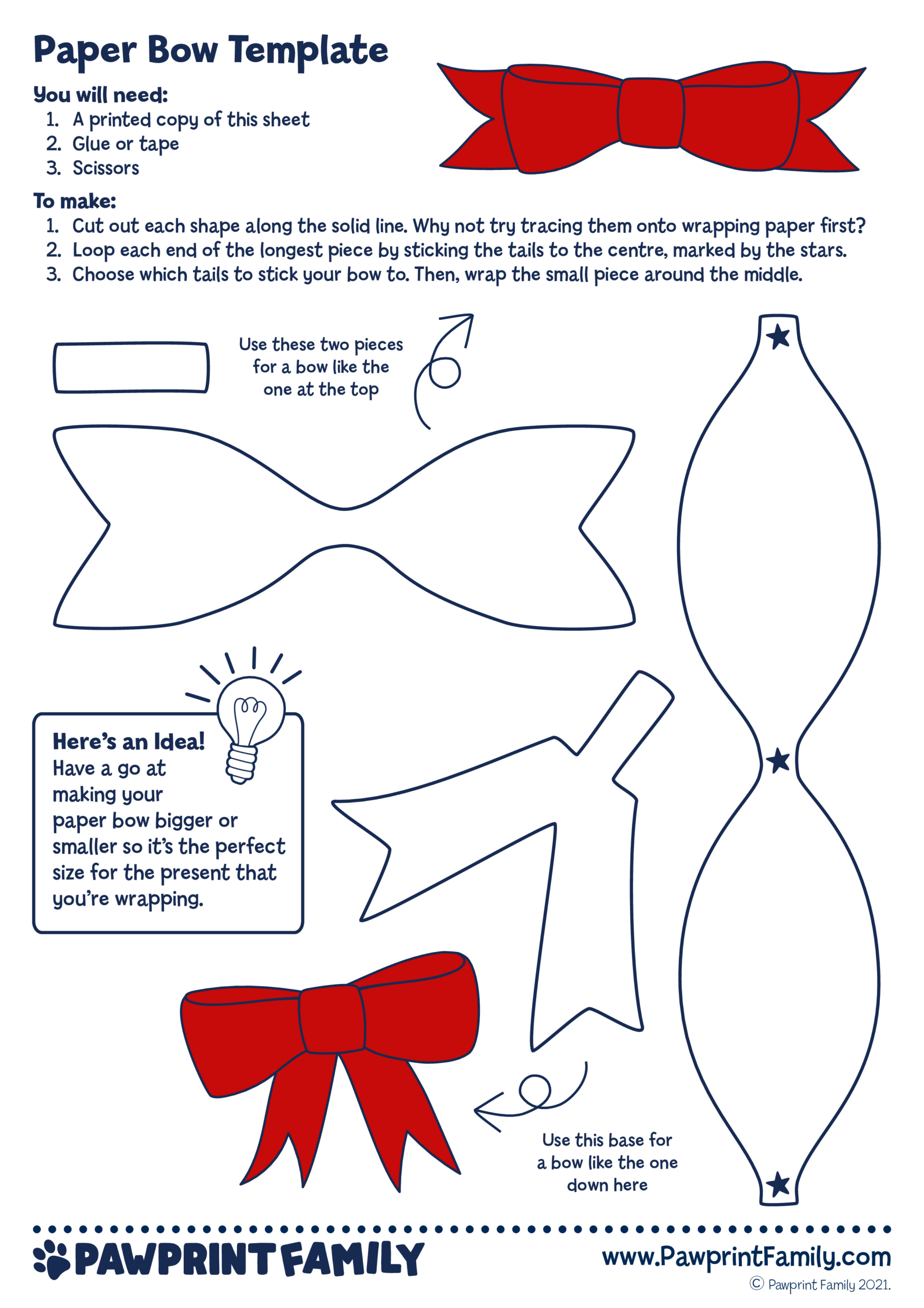 Paper Bow Template | Pawprint Family for Printable Paper Bow Template