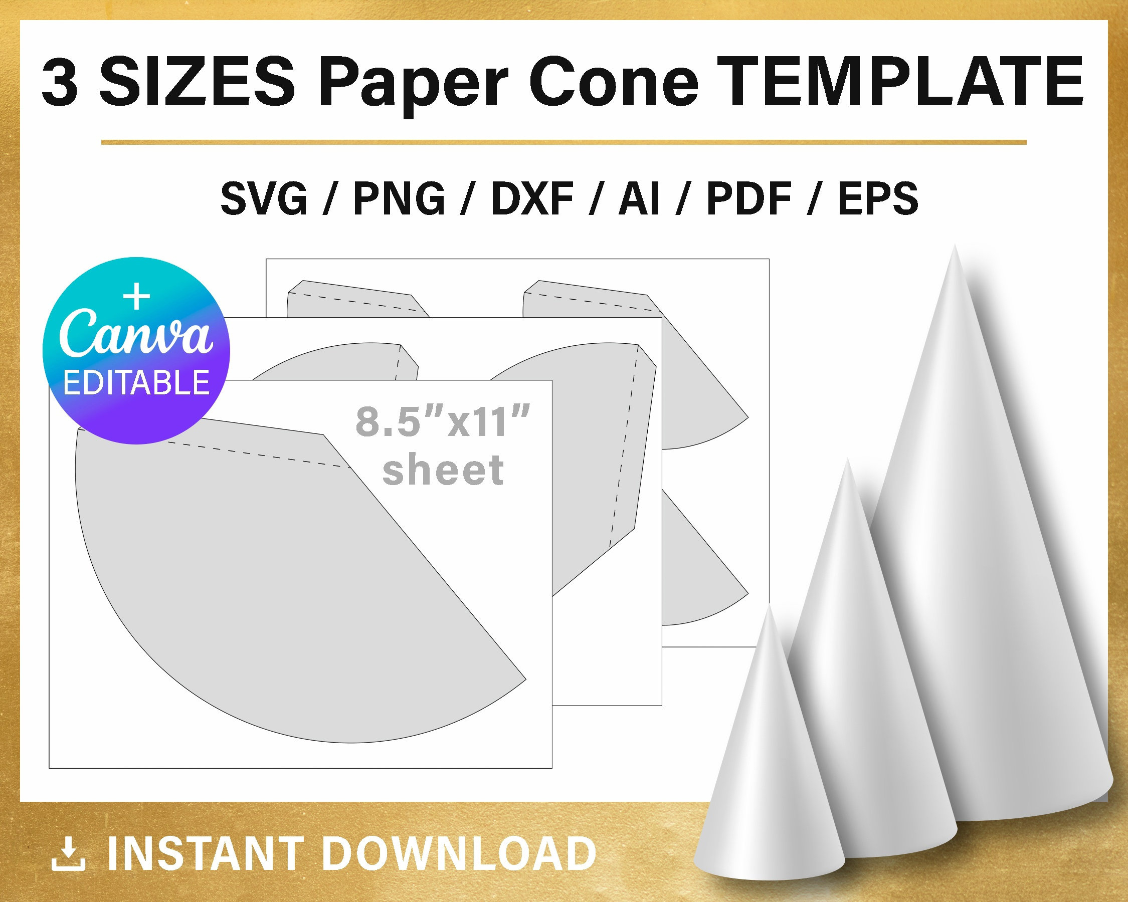 Paper Cone Template Bundle: Diy 3-Size Blank Templates (Svg, Png within Printable Paper Cone Template