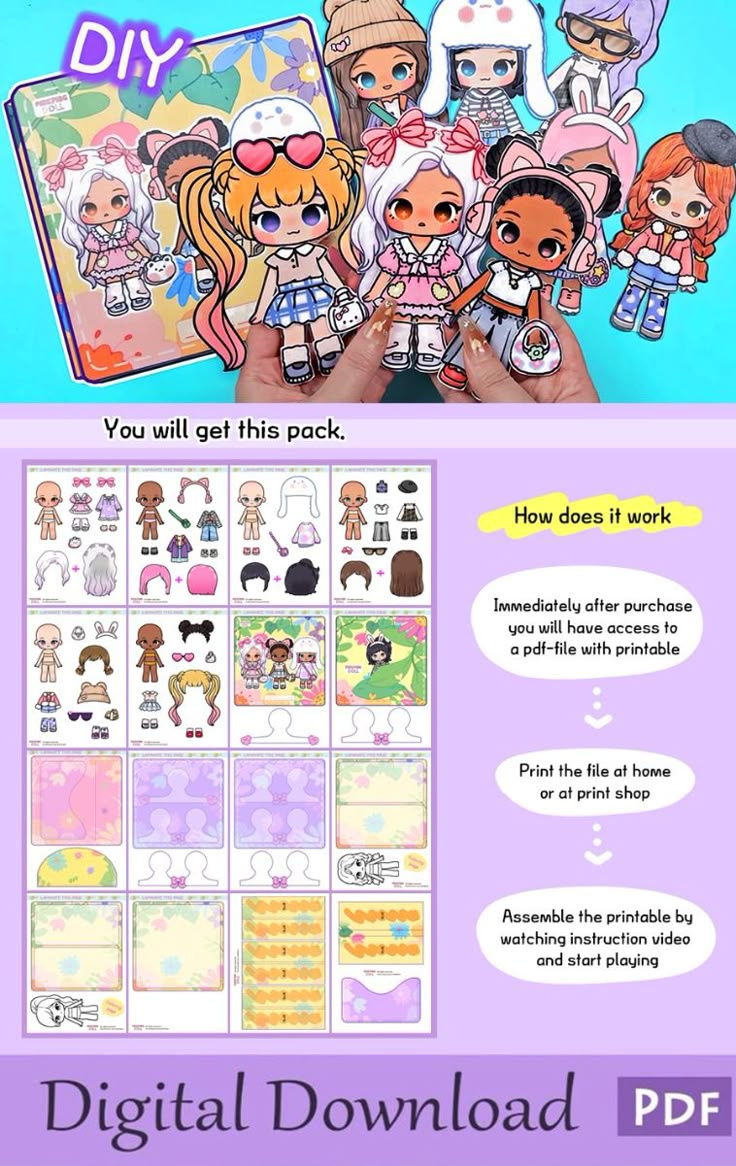 Paper Diy ✨️ Cute Paper Dolls Dress Up Playbook / Printables for Printable Paper Doll Toy