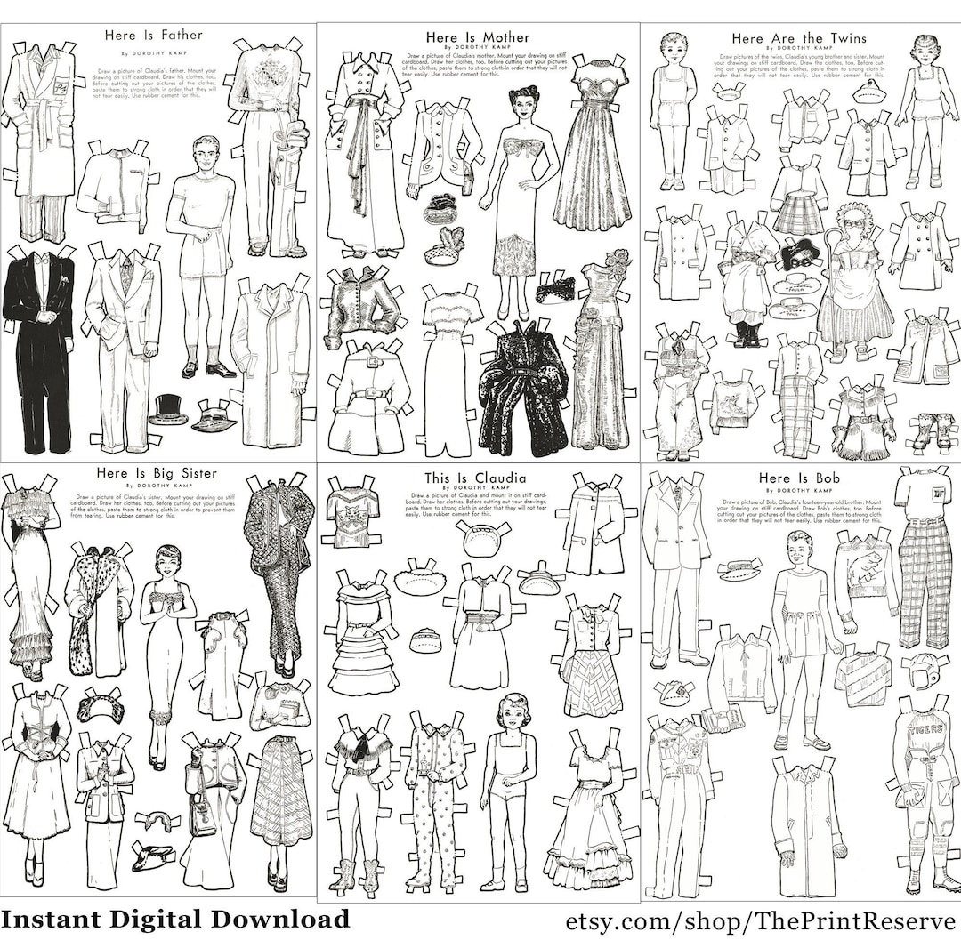 Paper Doll Familie Malseiten Printable Sofortiger Digitaler inside Etsy Printable Paper Dolls