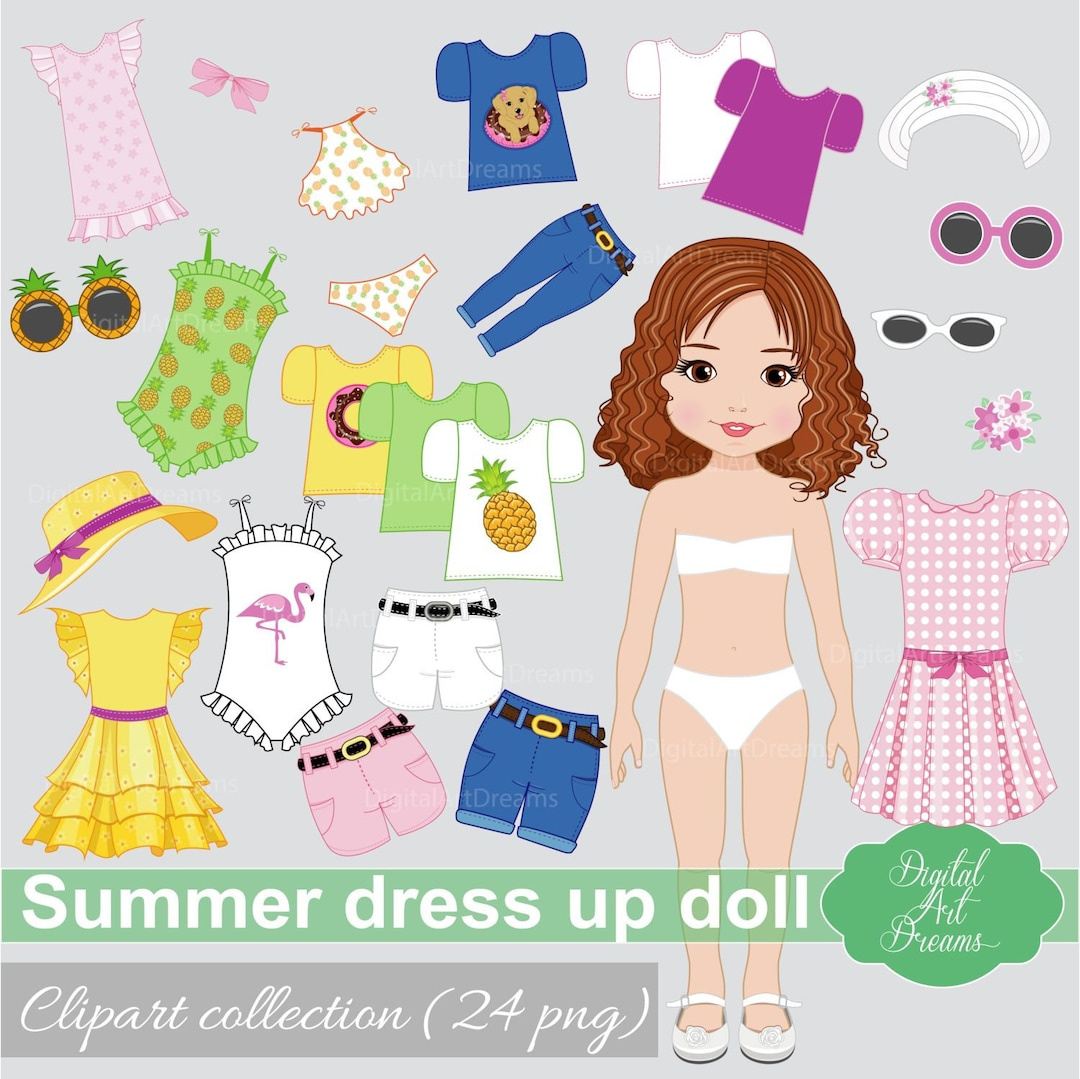 Paper Doll Printable - Cut Out Clothes - Fashion Girl Clipart - Paper Dolls Original - Summer Dress - Digital Drawing - Clip Art - Image Png - Etsy within Printable Paper Doll Cut Out Clothes