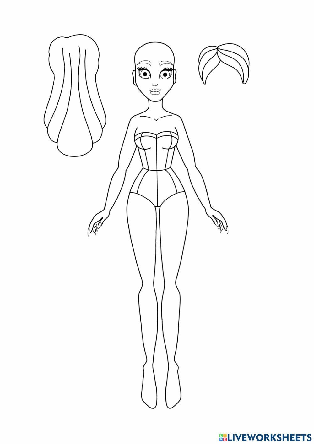 Paper Dolls Worksheet pertaining to Printable Paper Doll Drawing Girl
