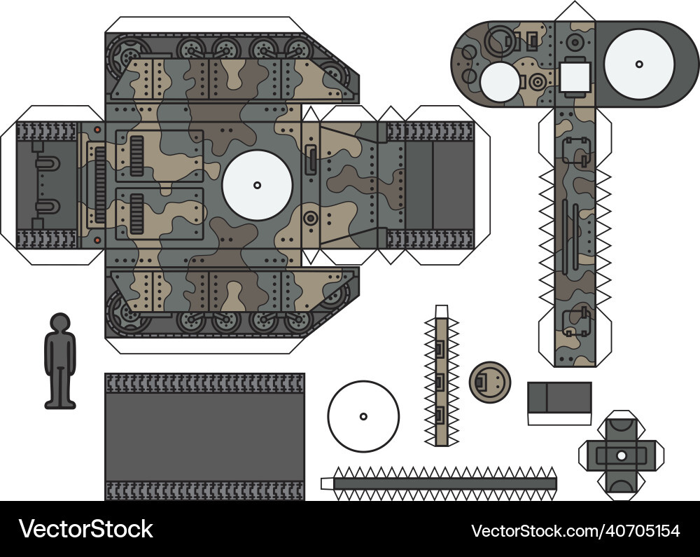 Paper Model Of A Vintage Camouflaged Tank Vector Image in Printable Paper Tank Models