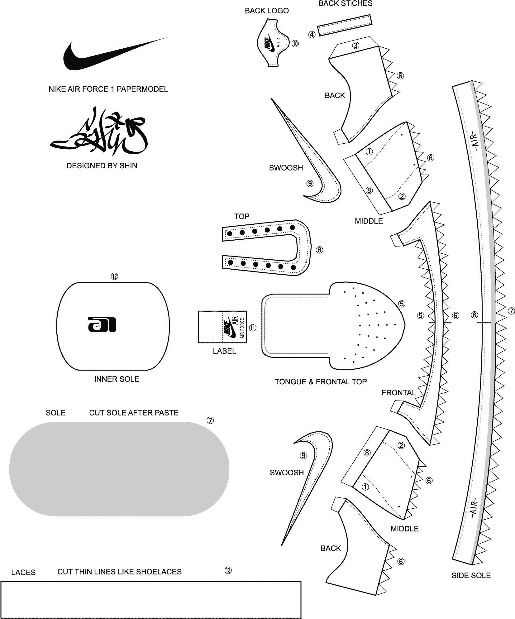 Paper Sneaker Template Free Printable in Printable Paper Shoe Template