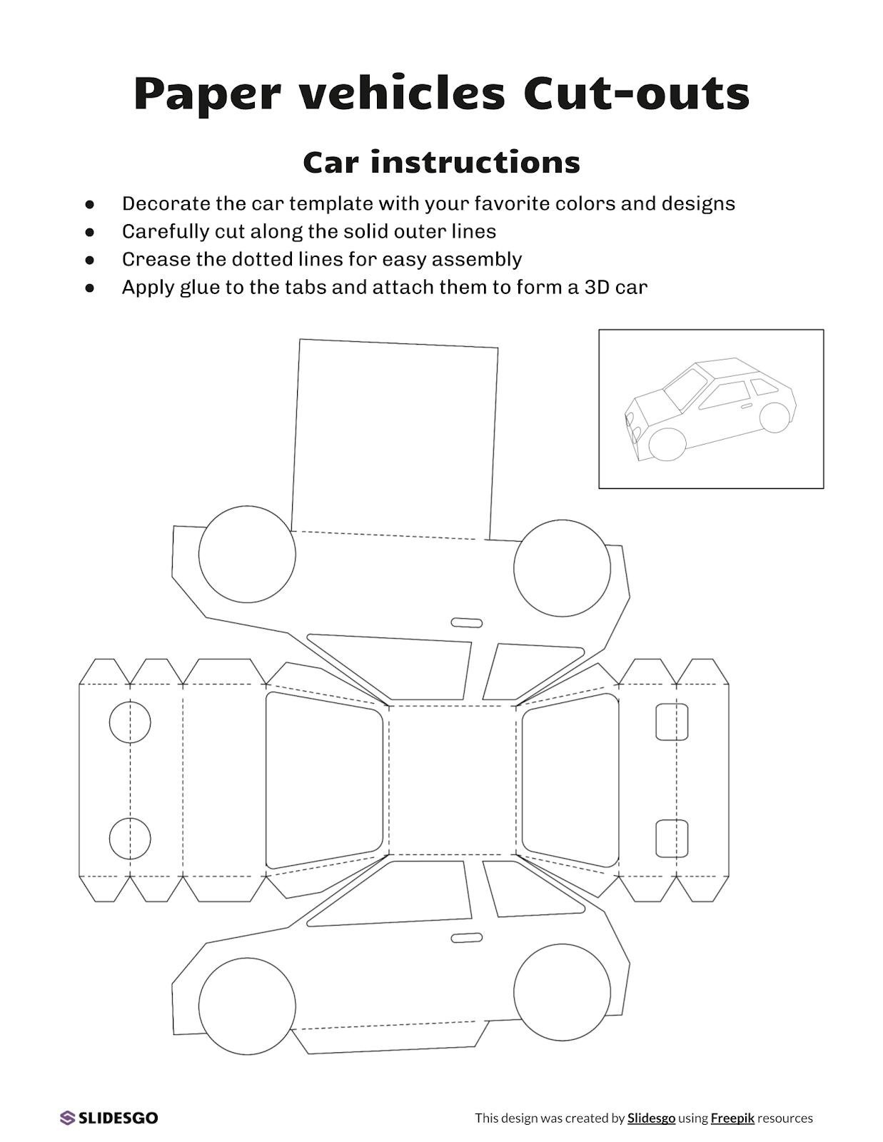 Paper Vehicles Cut-Outs Template with Free Printable Paper Car Templates
