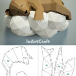 Papercraft Bear On A Cloud, Paper Craft 3D Origami Kit, 3D For Printable 3D Paper Animals Templates