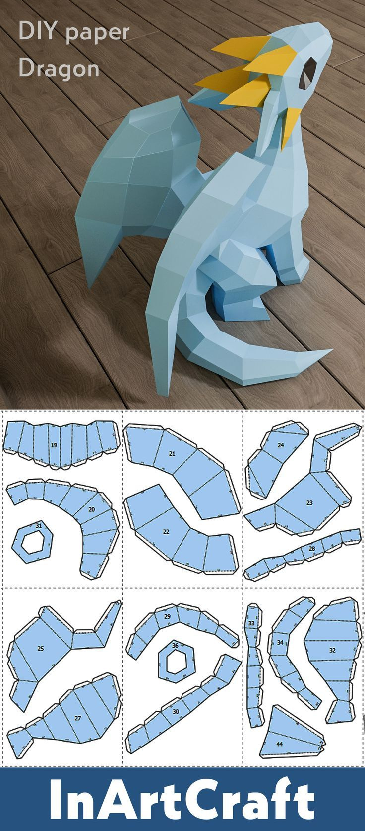 Papercraft Dragon, Little Dragon Baby Paper Craft Model, Pdf throughout Printable Paper Dragon Template