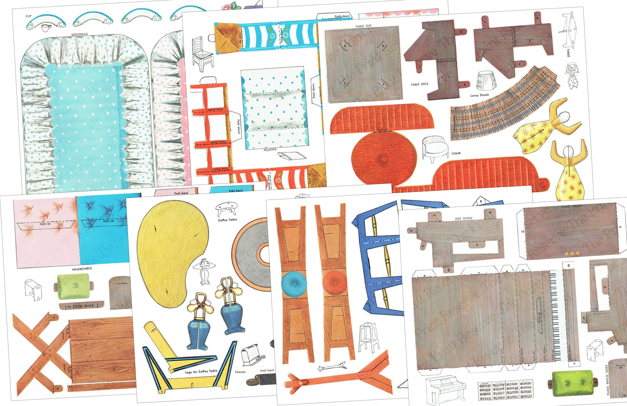 Papier Puppenhaus Möbel Printable Digitaler Download Bild Pdf throughout Printable Paper Doll Furniture