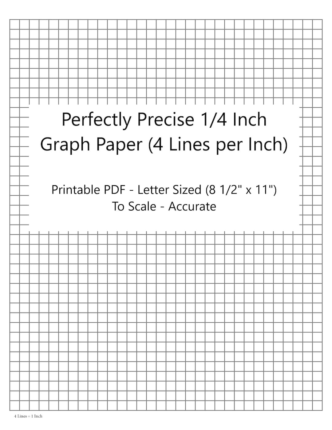Perfectly Scaled And Precise Printable Graph Paper - 4/4 - 1/4 Inch (4 Lines Per Inch) - Etsy.de with Quarter Inch Printable Graph Paper
