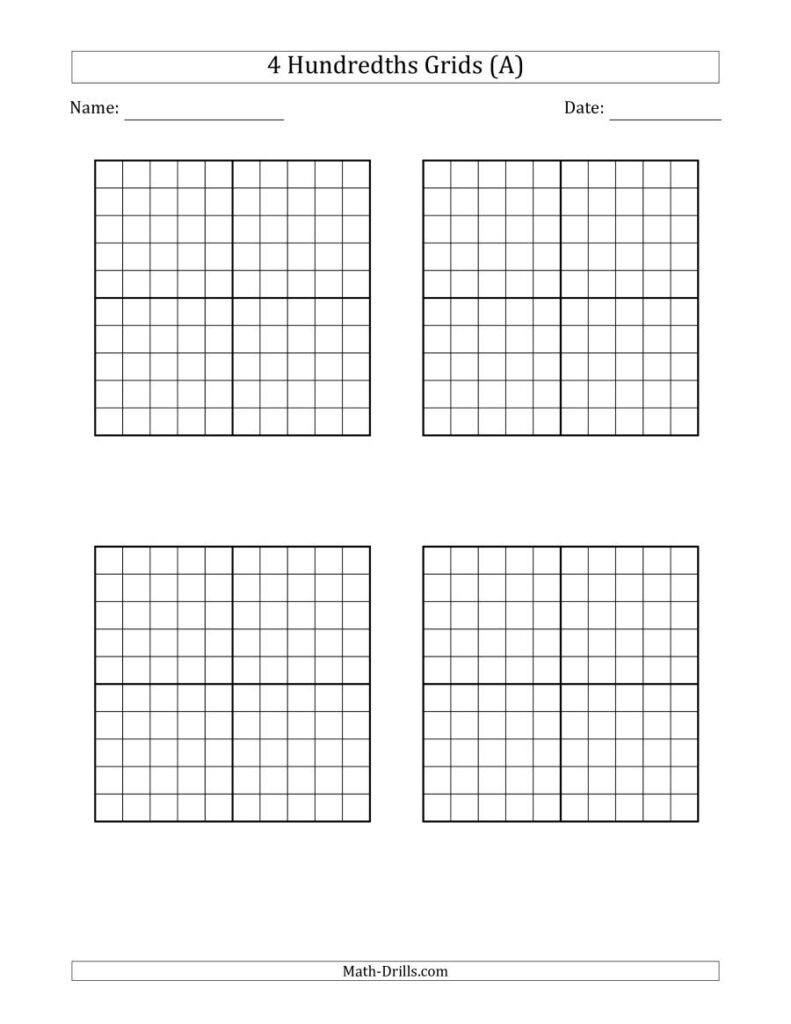Place Value Charts And Hundredth And Thousandths Grids – Math with Decimal Grid Paper Printable