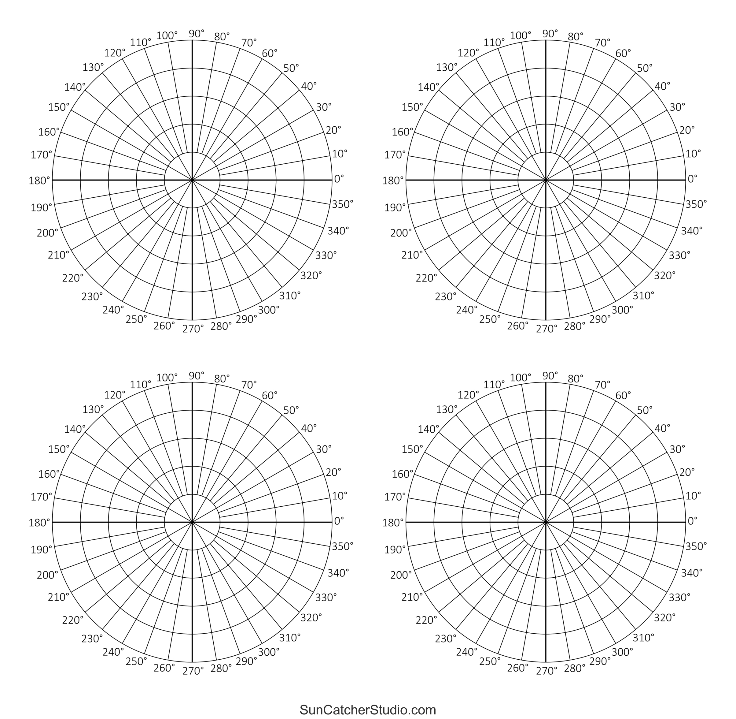 Polar Graph Paper (Printable Pdf With Radians And Degrees) – Free intended for Printable Polar Graph Paper