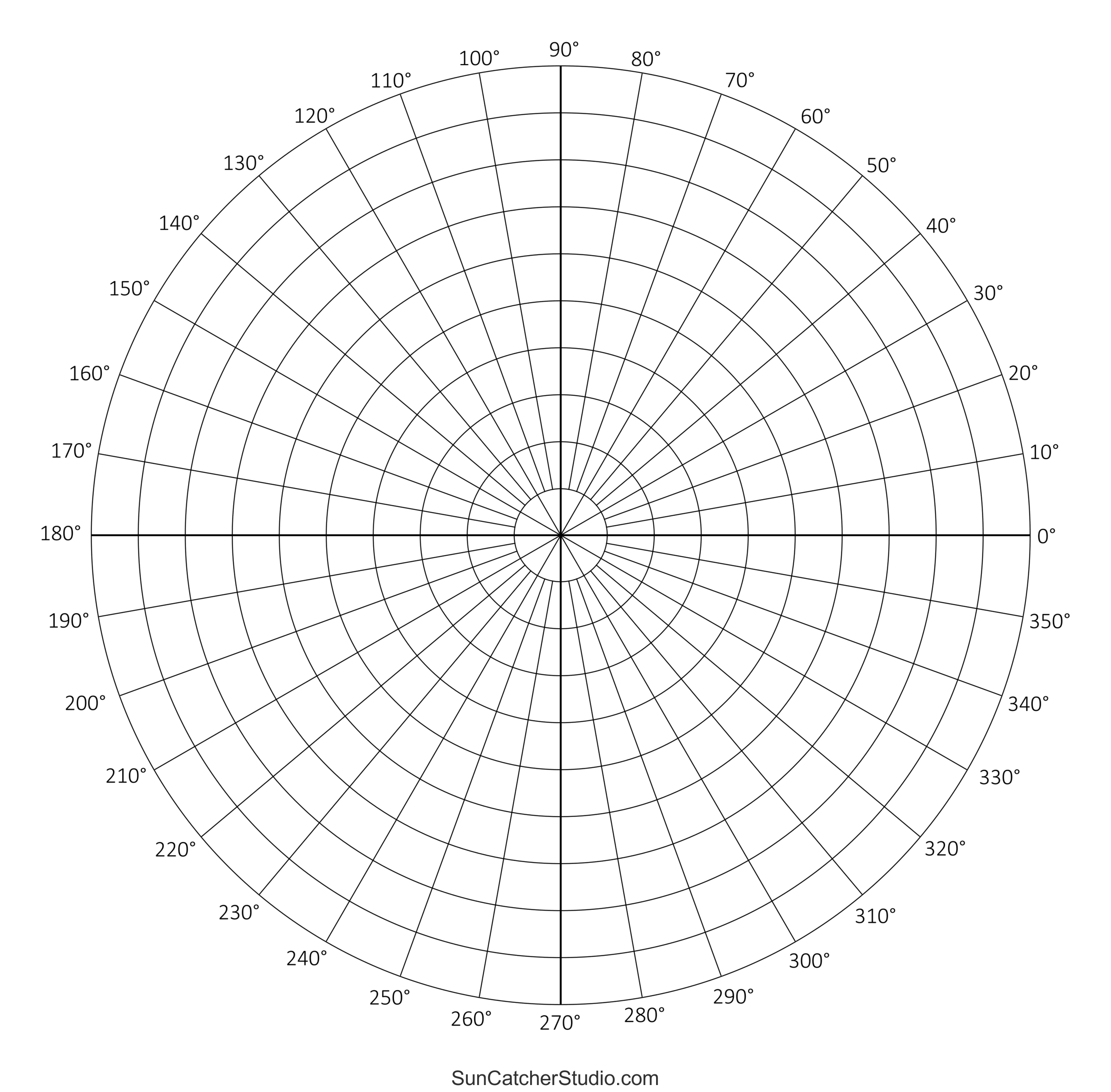 Polar Graph Paper (Printable Pdf With Radians And Degrees) – Free pertaining to Printable Polar Graph Paper Radians