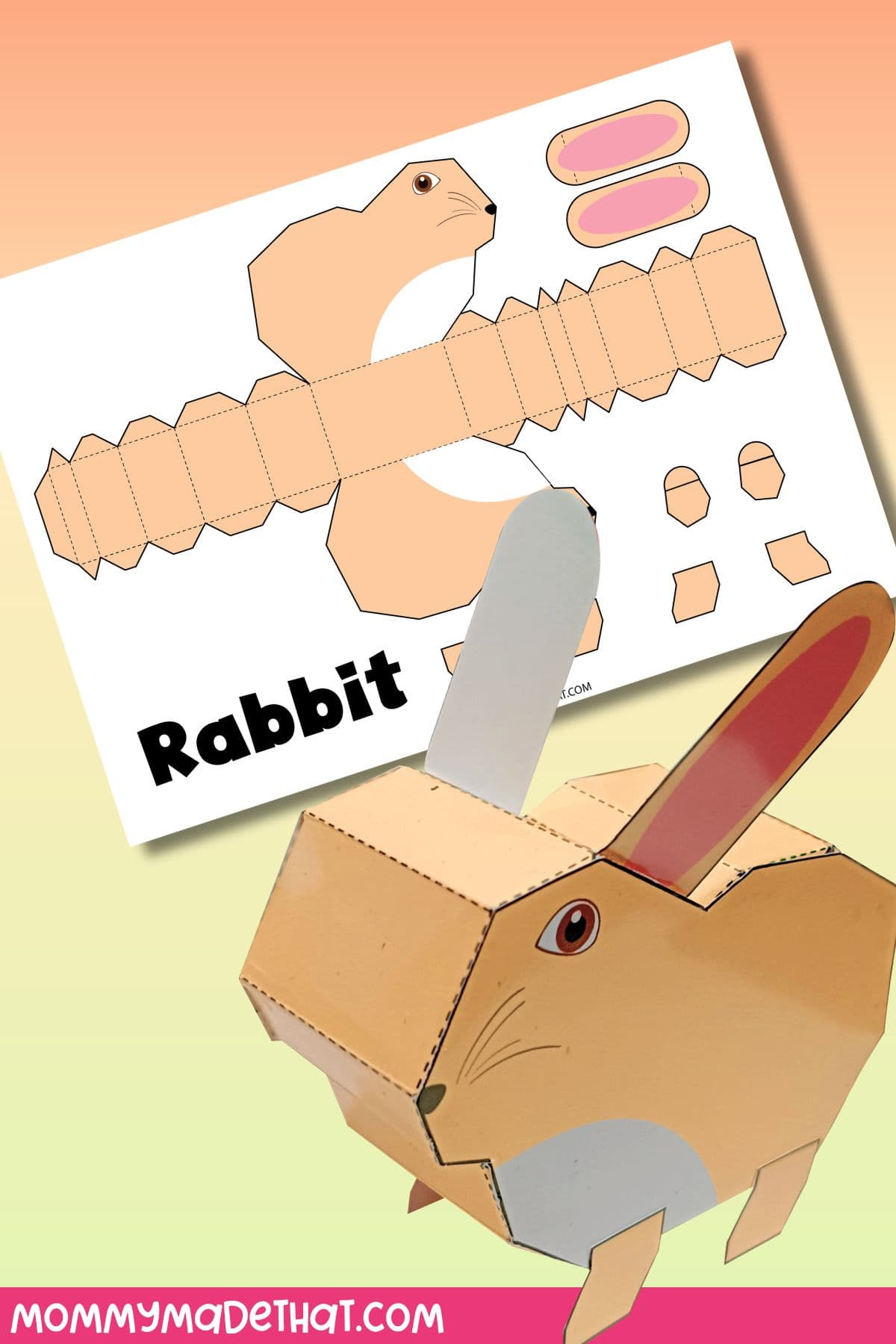 Printable 3D Bunny Craft Template with regard to Printable 3d Paper Animals Templates