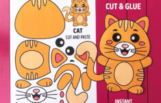 Printable Cut And Paste Cat Craft, Paper Animal, Build A Cat for Cat Printable Paper