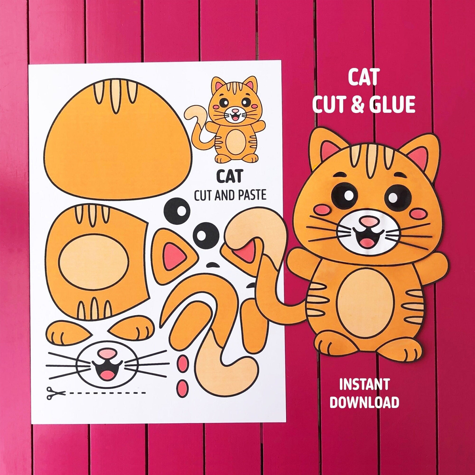 Printable Cut And Paste Cat Craft, Paper Animal, Build A Cat for Cat Printable Paper