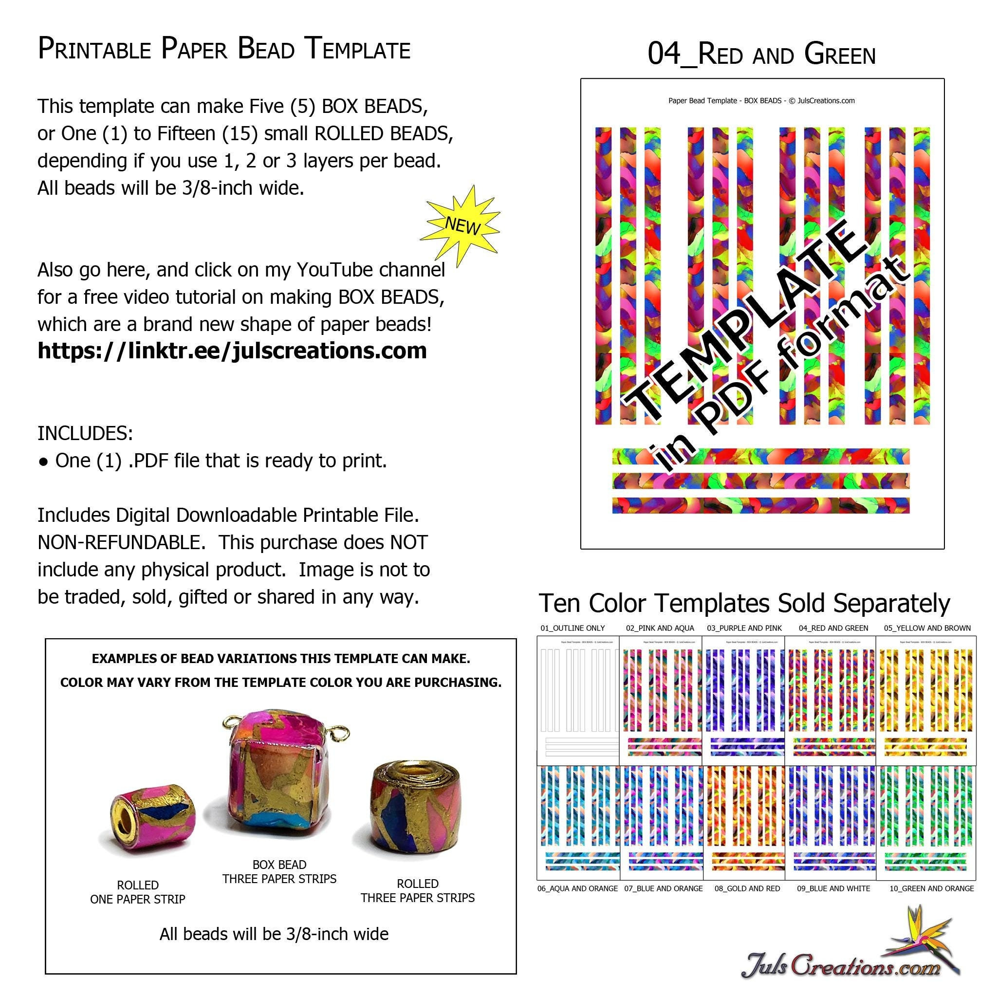 Printable Download: Paper Bead Template - Box Beads - 04_Red And within Printable Paper Bead Template